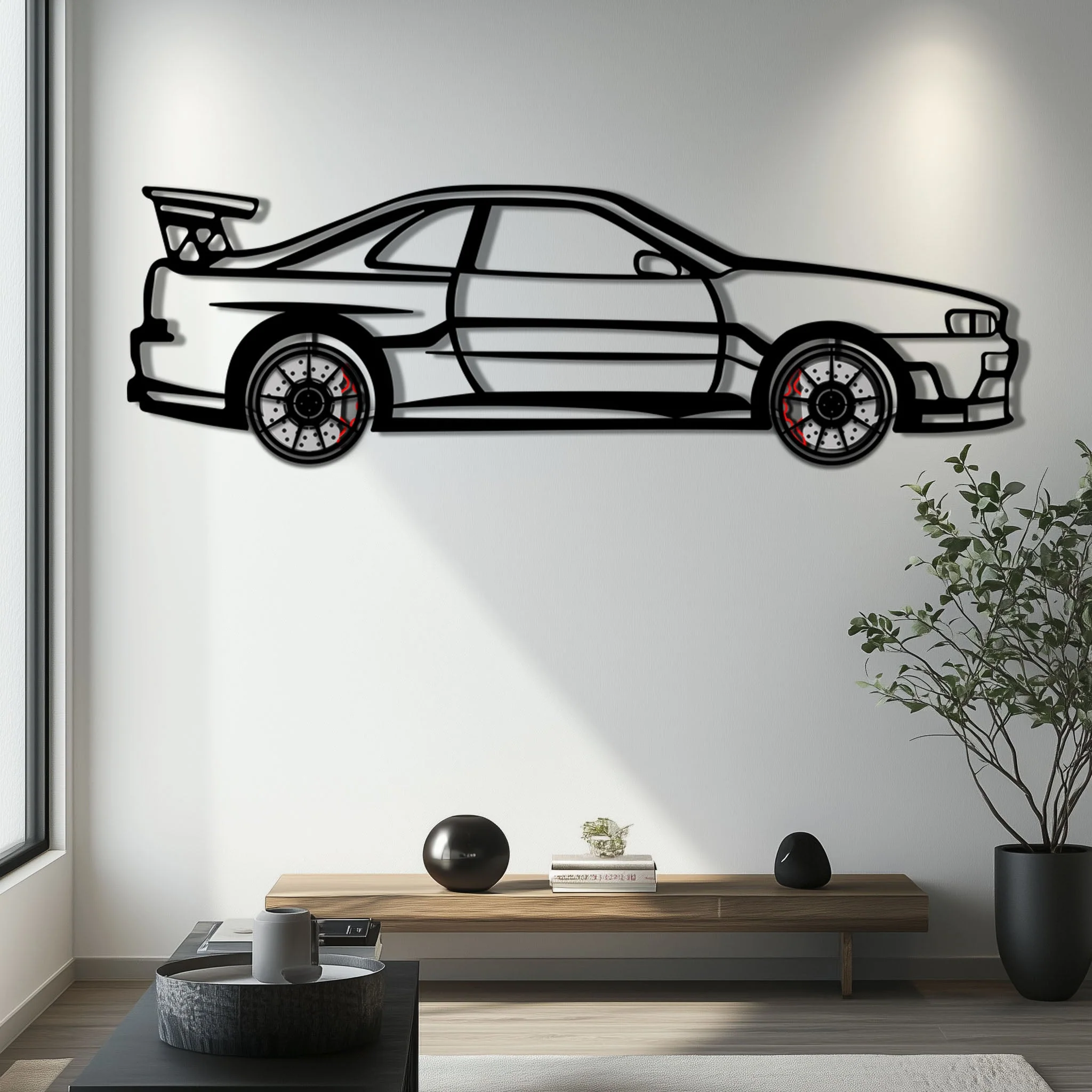 Nissan Skyline GT-R R34 Metal Car Wall Art with Rotating Wheels - "Godzilla" JDM Legend Silhouette - Interactive Automotive Wall Decor - KAFMEKA152 - Image 6