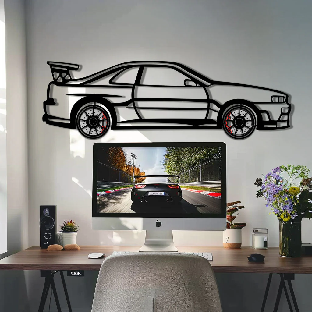 Nissan Skyline GT-R R34 Metal Car Wall Art with Rotating Wheels - "Godzilla" JDM Legend Silhouette - Interactive Automotive Wall Decor - KAFMEKA152 - Image 8