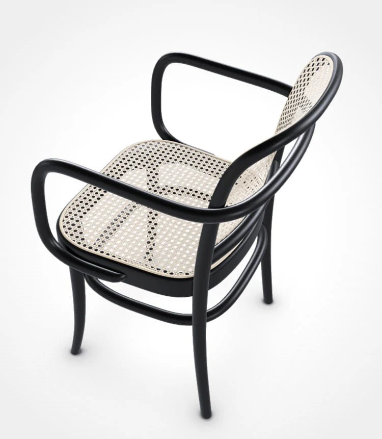 No 811 Bentwood Armchair by Ton - Black Stained Beech-Cane Seat/Cane Back - Image 4