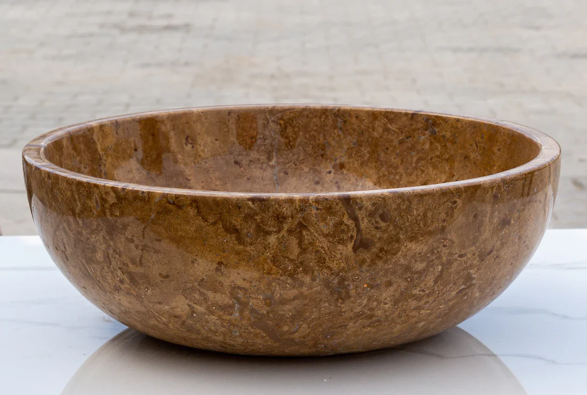 Noce Brown Travertine Natural Stone Above-vanity Bathroom Sink Polished (D)16" (H)6"-READY TO SHIP - Image 6