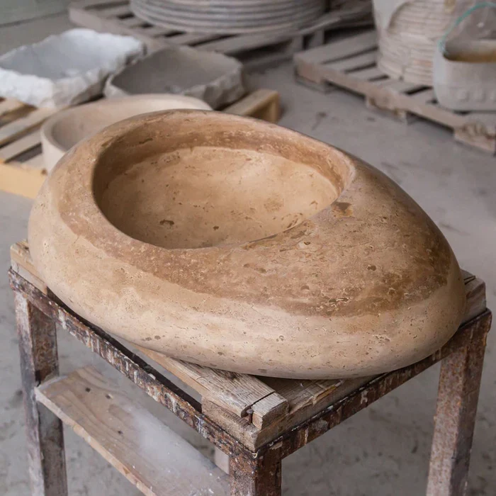 Noce Travertine Natural Stone Kayak Design Above Vanity Bathroom Vessel Sink (W)16" (L)23" (H)6" - In Stock - Image 6
