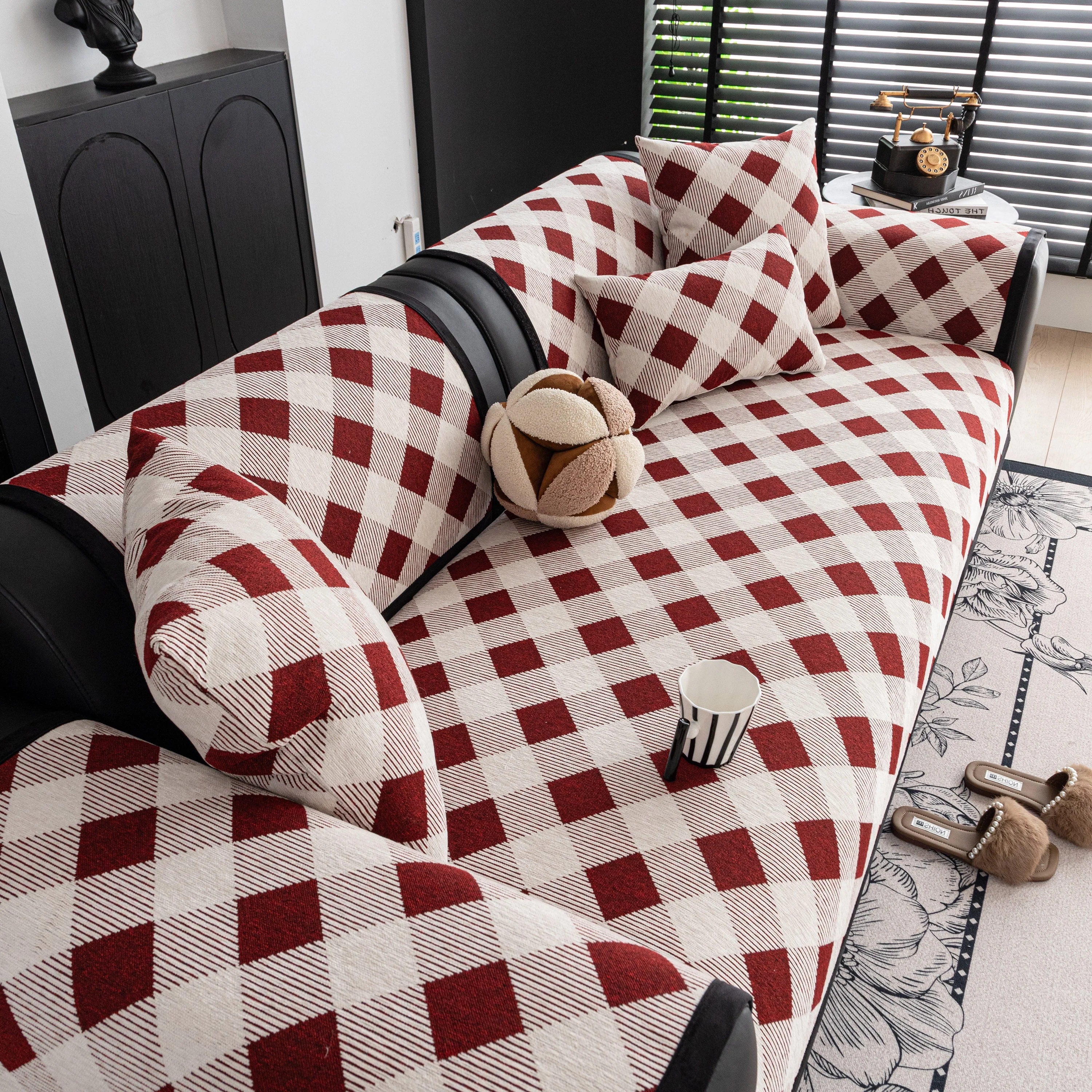 Non-Slip Chenille Sofa Slipcover Modern Geometric Sofa Protector Fits Most Sofas - Image 11
