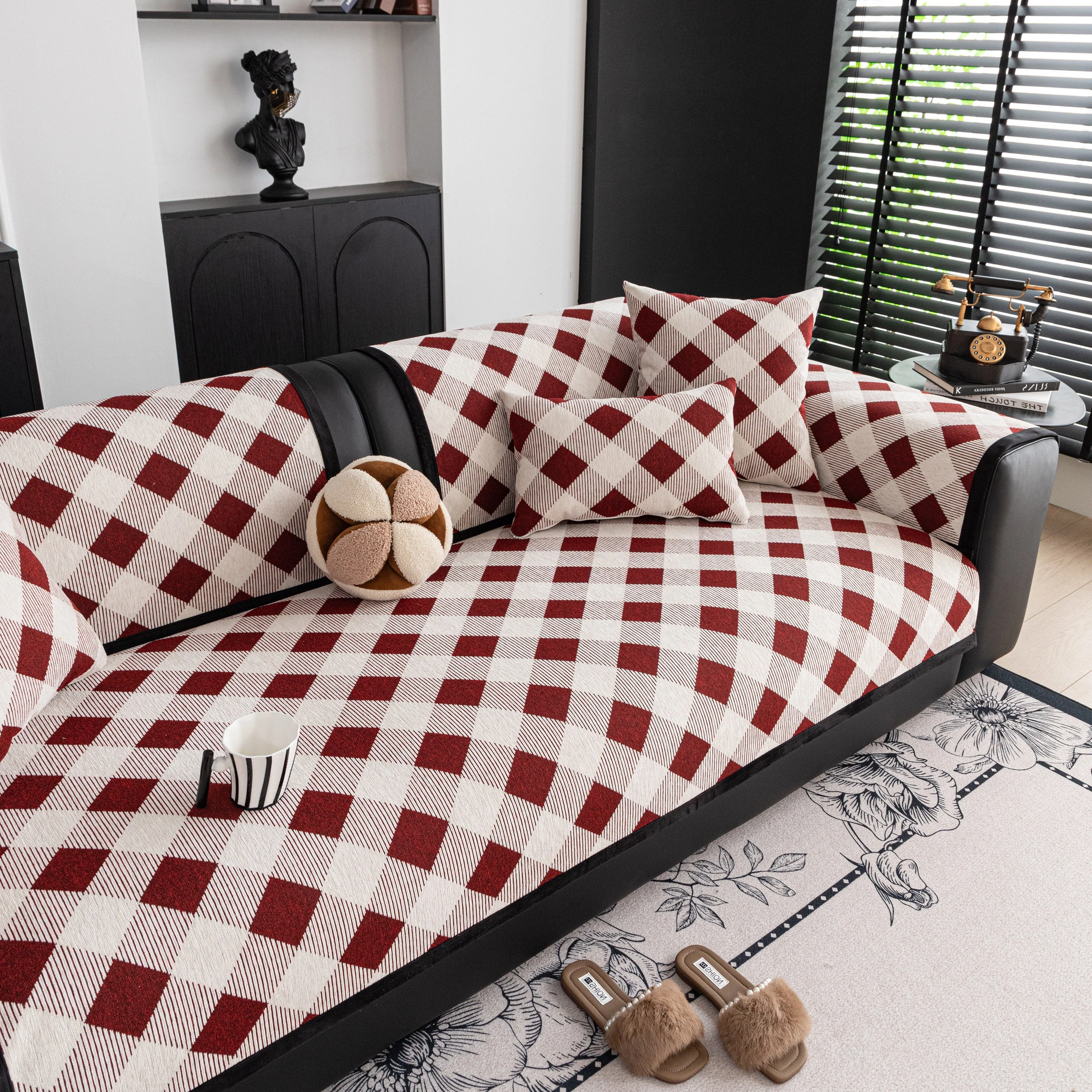 Non-Slip Chenille Sofa Slipcover Modern Geometric Sofa Protector Fits Most Sofas - Image 12