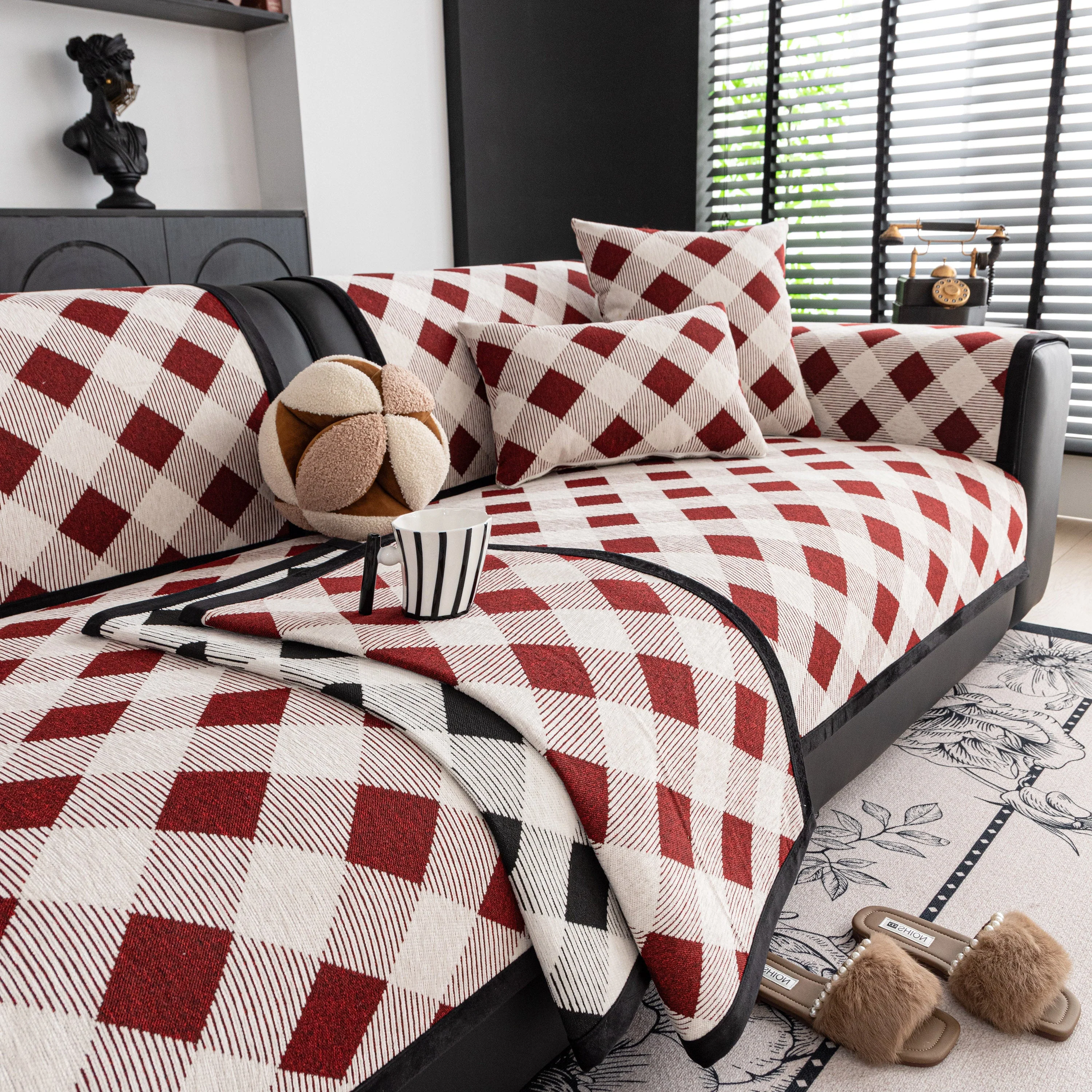 Non-Slip Chenille Sofa Slipcover Modern Geometric Sofa Protector Fits Most Sofas - Image 13