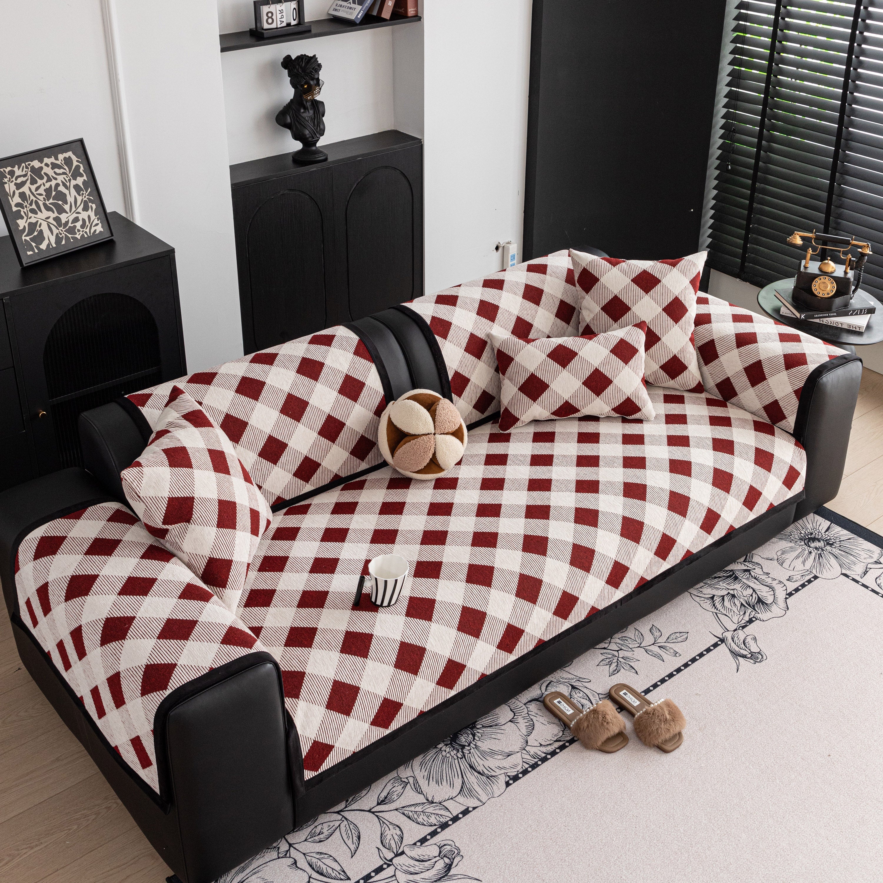 Non-Slip Chenille Sofa Slipcover Modern Geometric Sofa Protector Fits Most Sofas - Image 14