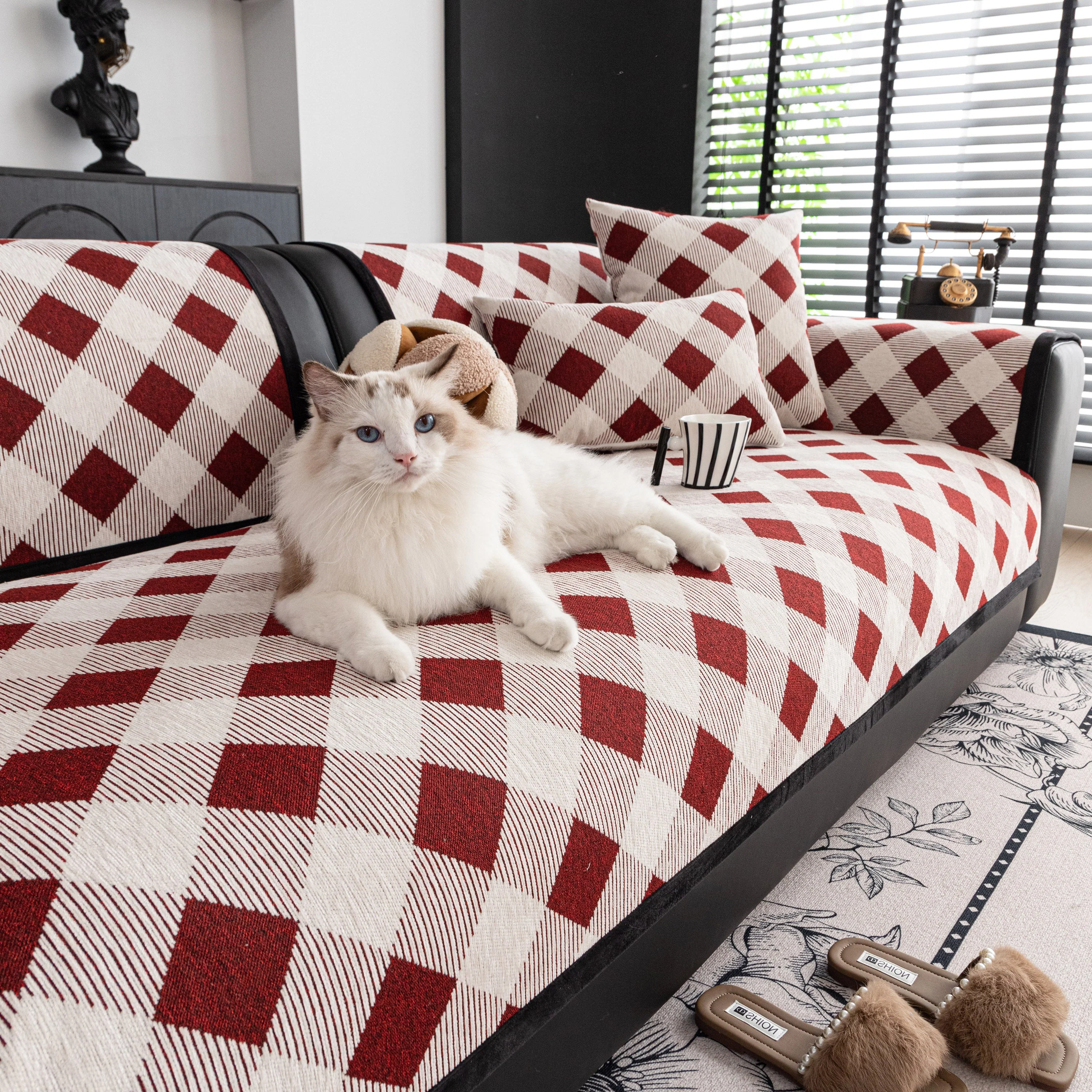 Non-Slip Chenille Sofa Slipcover Modern Geometric Sofa Protector Fits Most Sofas - Image 16