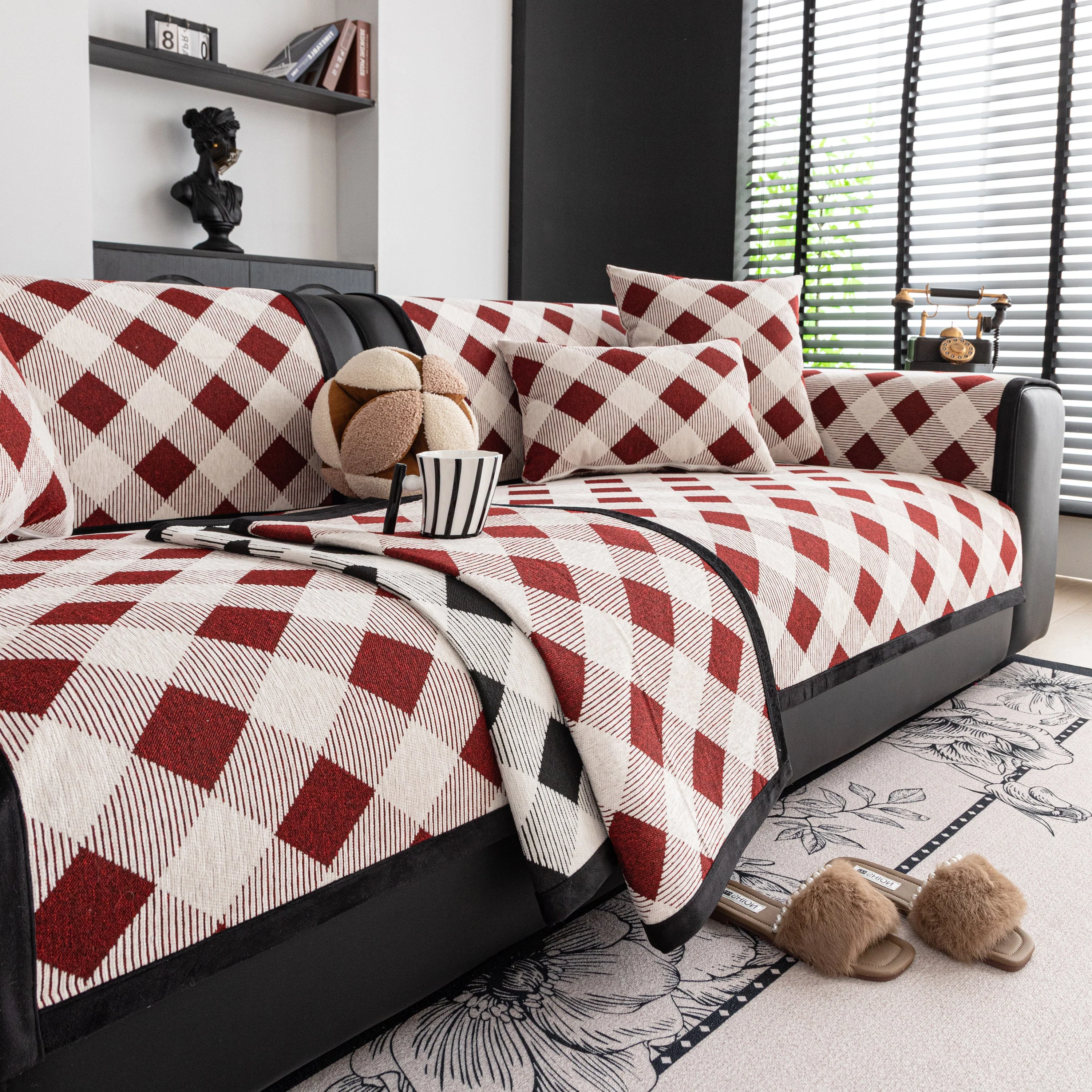 Non-Slip Chenille Sofa Slipcover Modern Geometric Sofa Protector Fits Most Sofas - Image 17