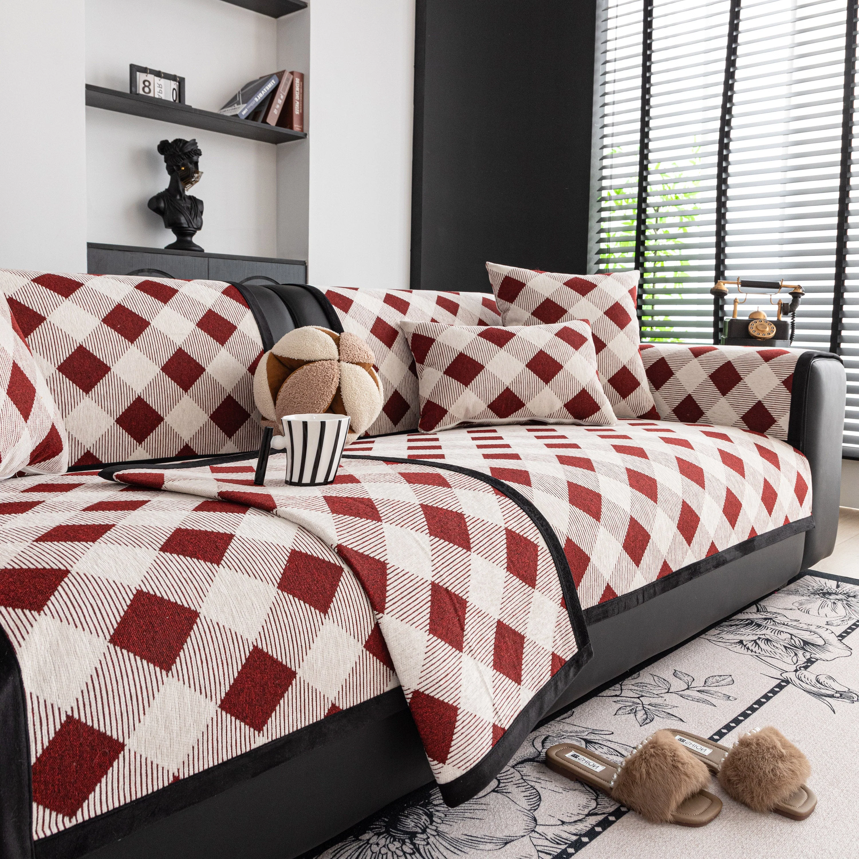 Non-Slip Chenille Sofa Slipcover Modern Geometric Sofa Protector Fits Most Sofas - Image 18