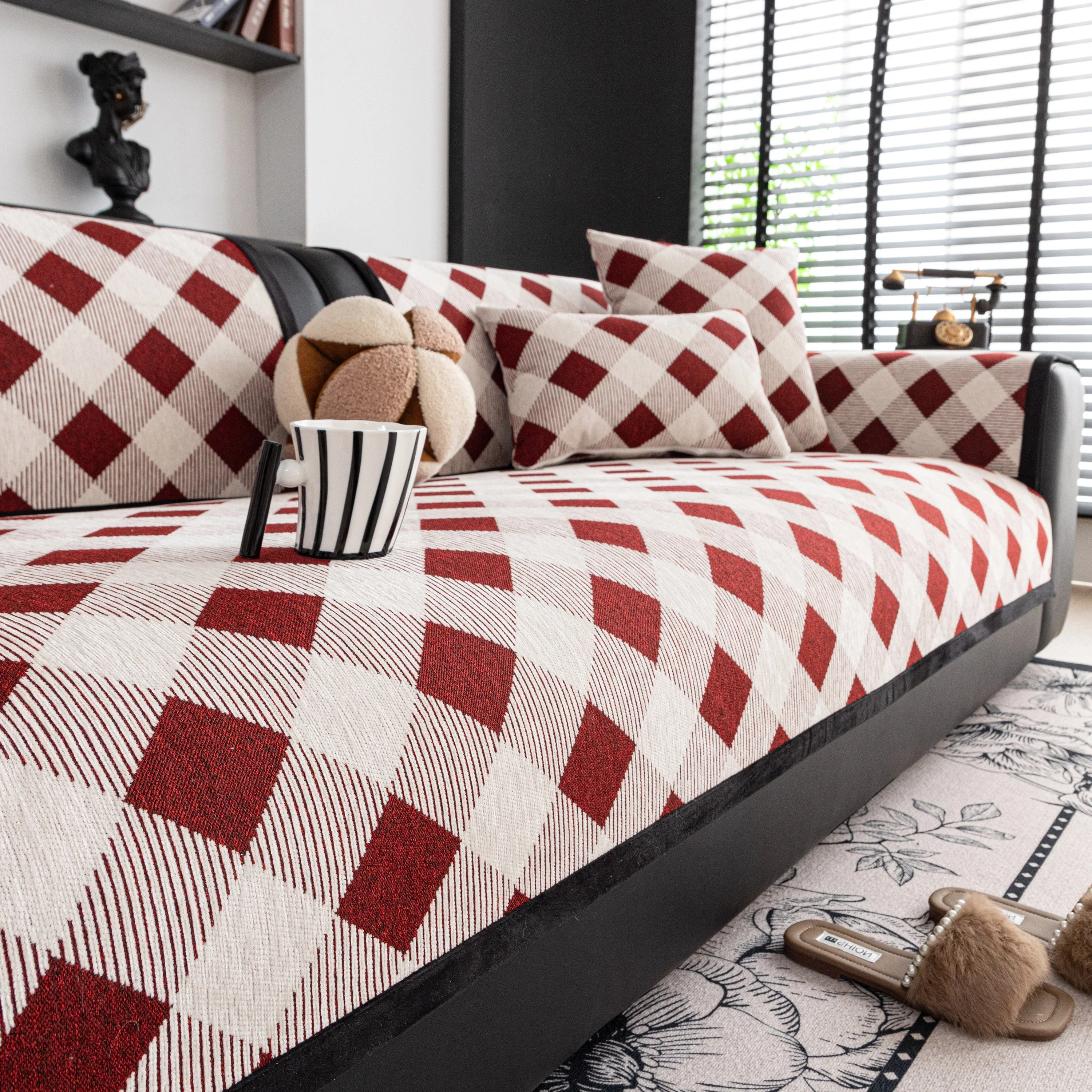 Non-Slip Chenille Sofa Slipcover Modern Geometric Sofa Protector Fits Most Sofas - Image 19