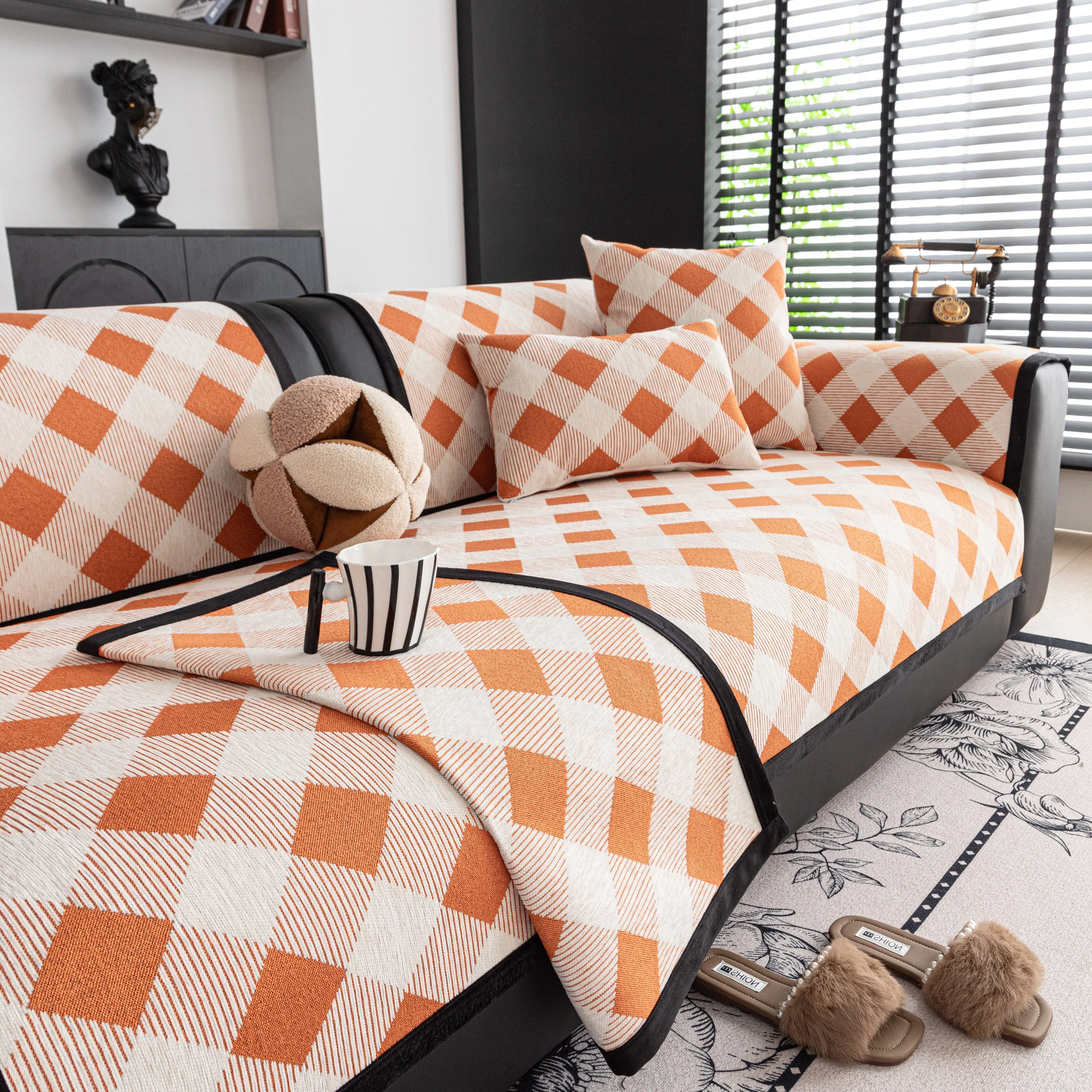 Non-Slip Chenille Sofa Slipcover Modern Geometric Sofa Protector Fits Most Sofas - Image 22