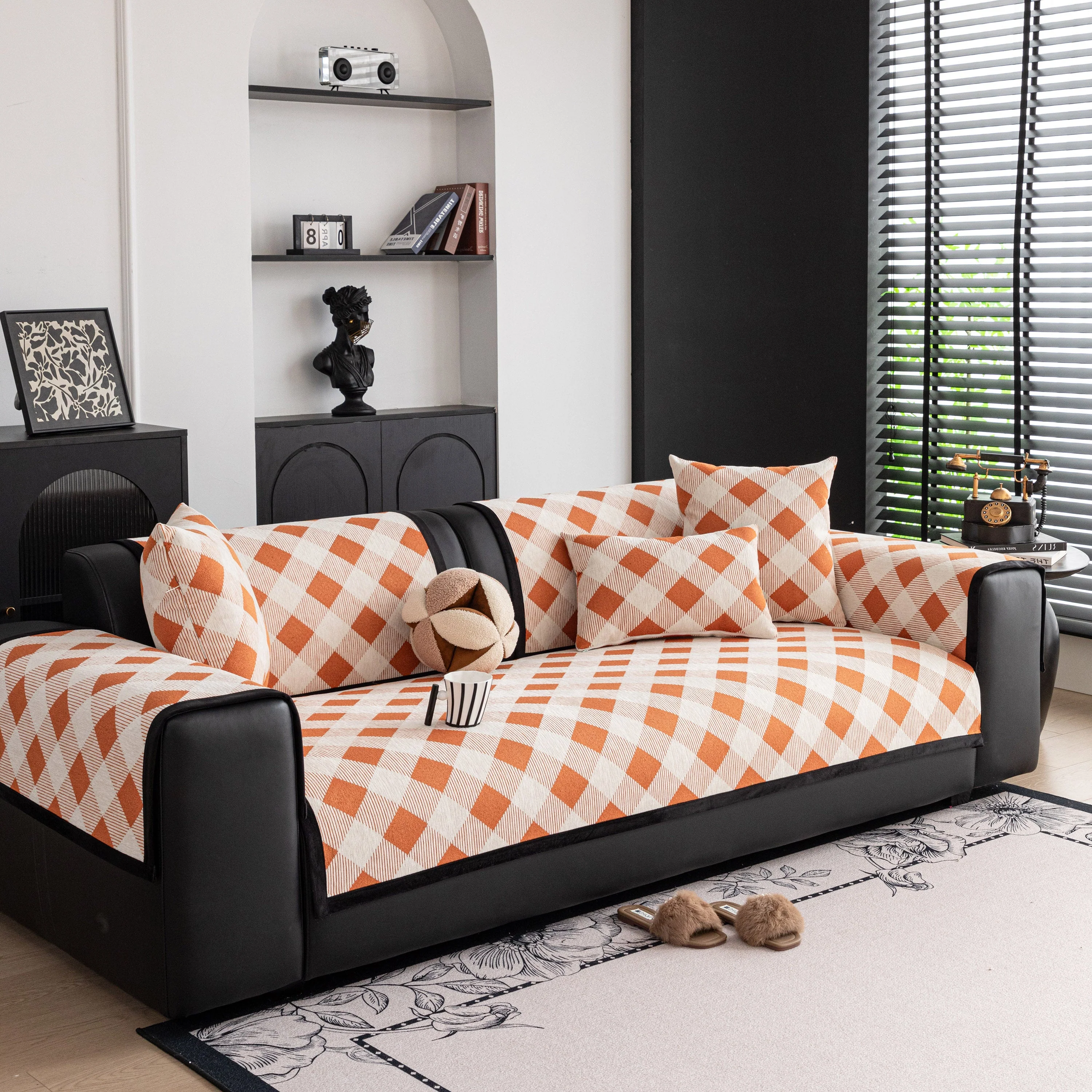 Non-Slip Chenille Sofa Slipcover Modern Geometric Sofa Protector Fits Most Sofas - Image 29