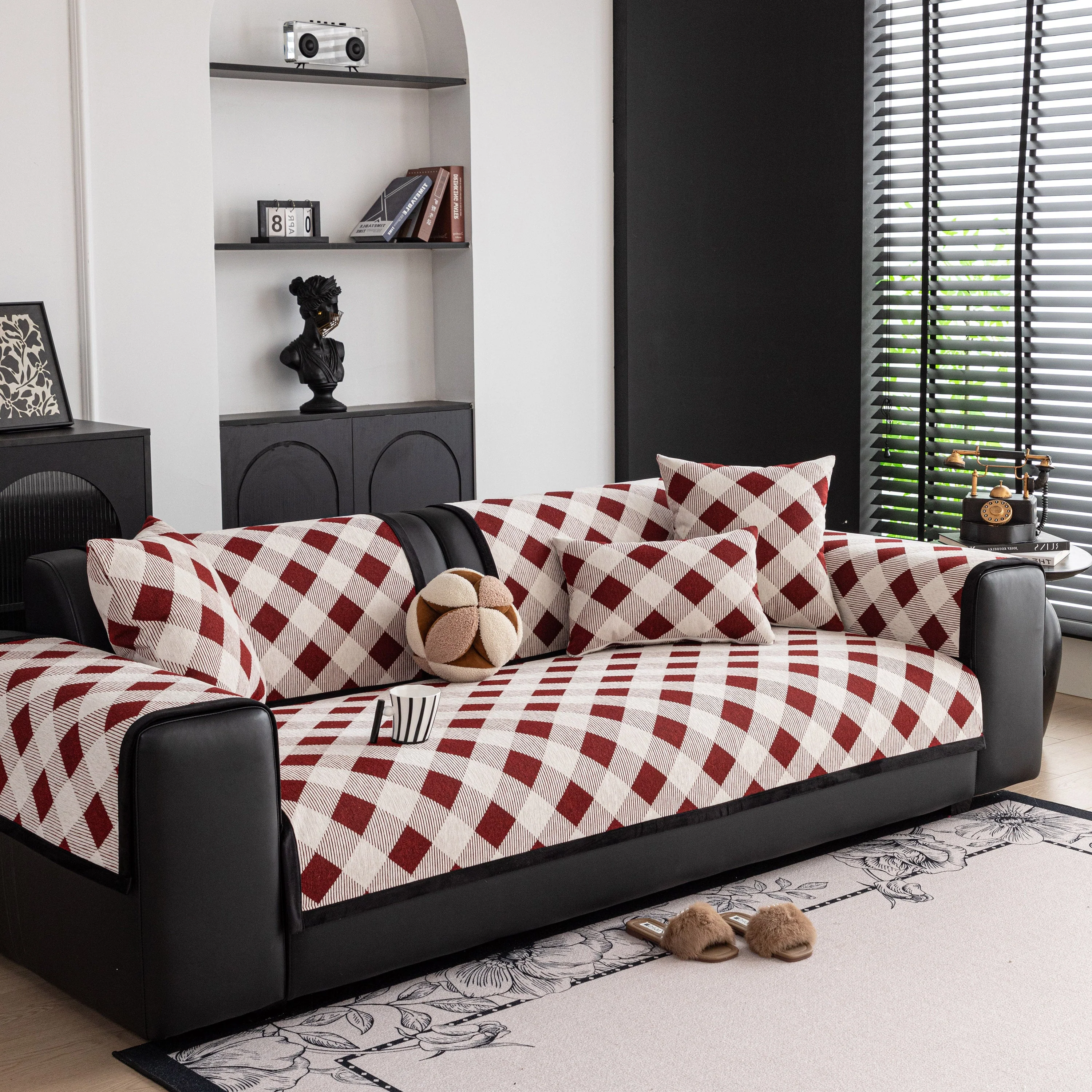 Non-Slip Chenille Sofa Slipcover Modern Geometric Sofa Protector Fits Most Sofas - Image 3
