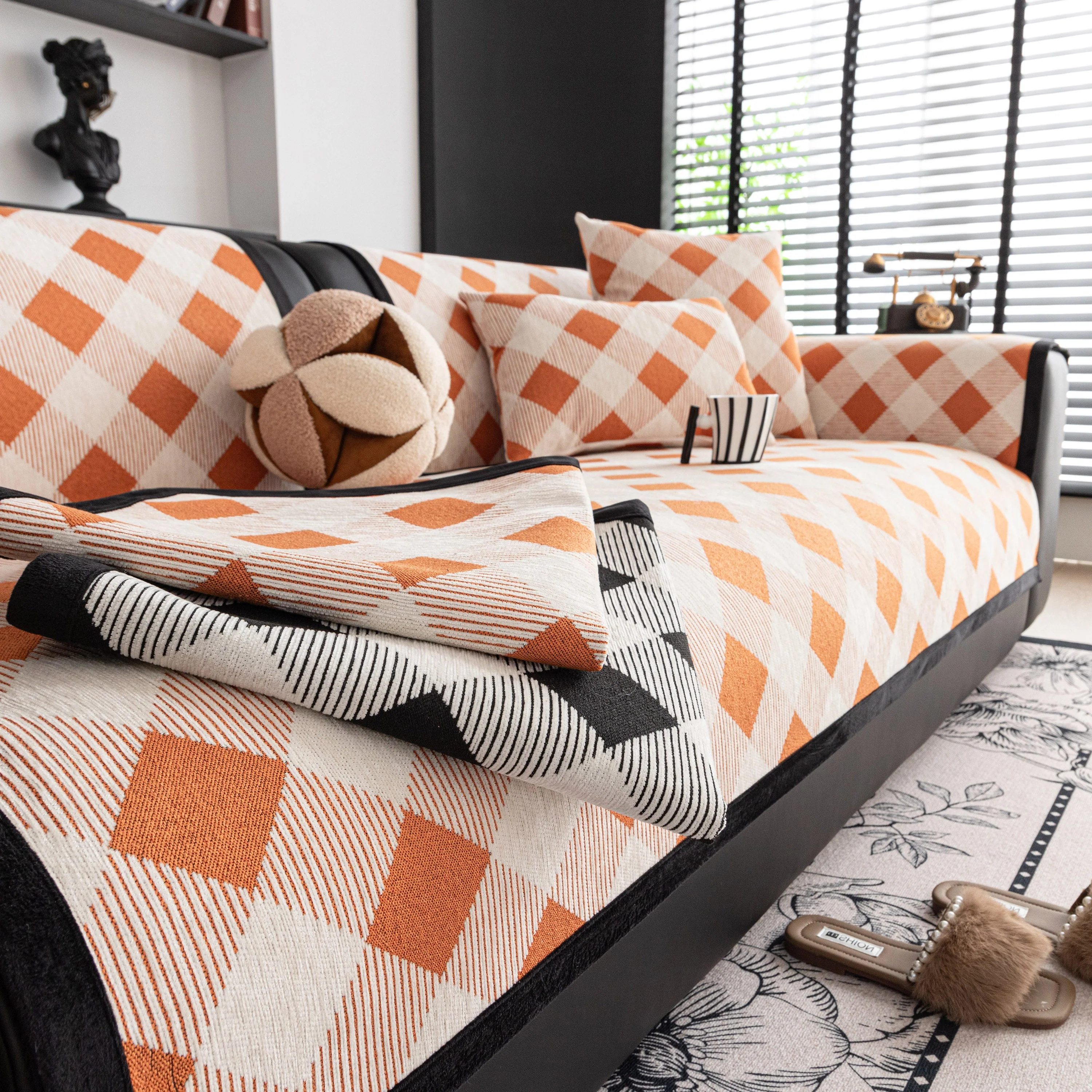 Non-Slip Chenille Sofa Slipcover Modern Geometric Sofa Protector Fits Most Sofas - Image 32