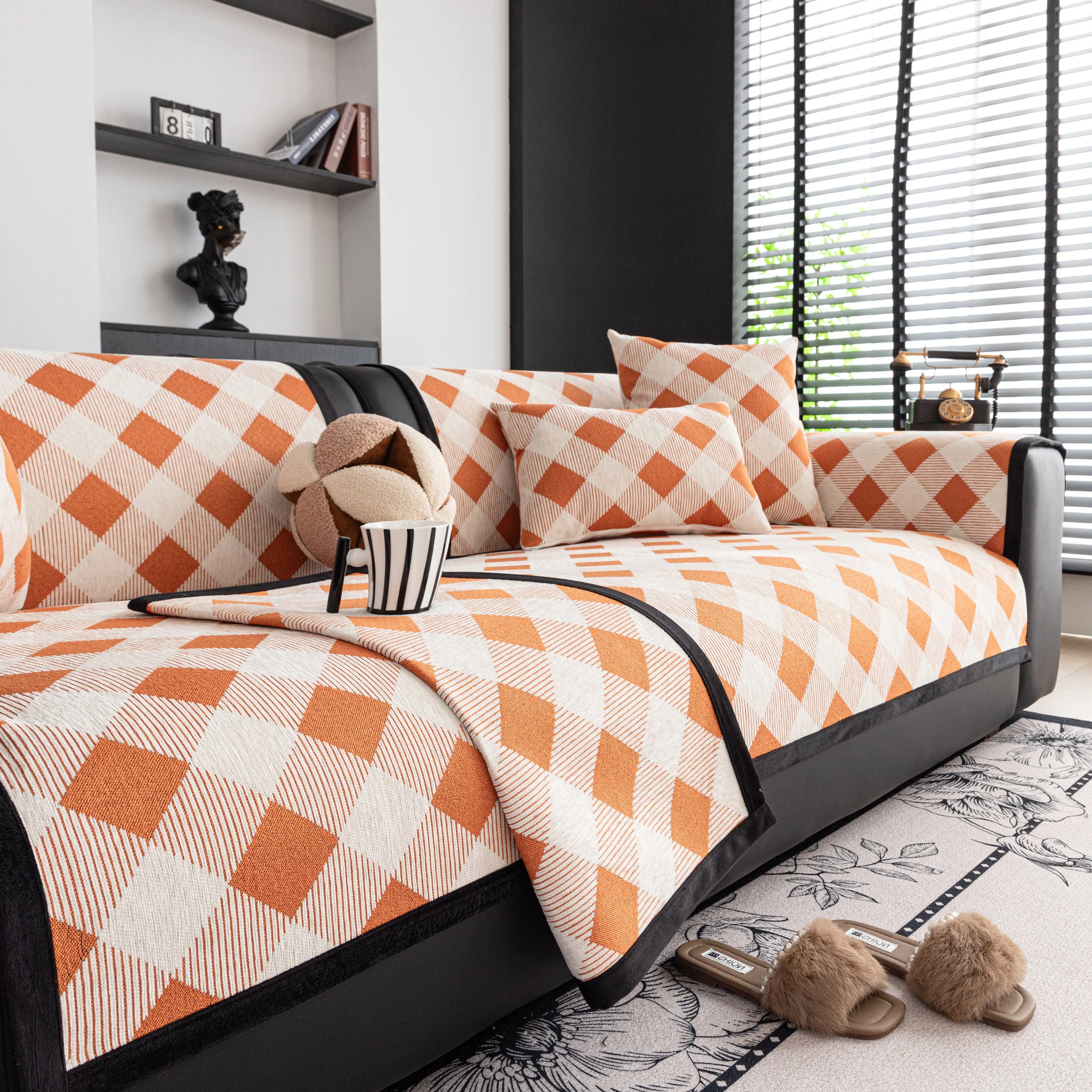 Non-Slip Chenille Sofa Slipcover Modern Geometric Sofa Protector Fits Most Sofas - Image 35