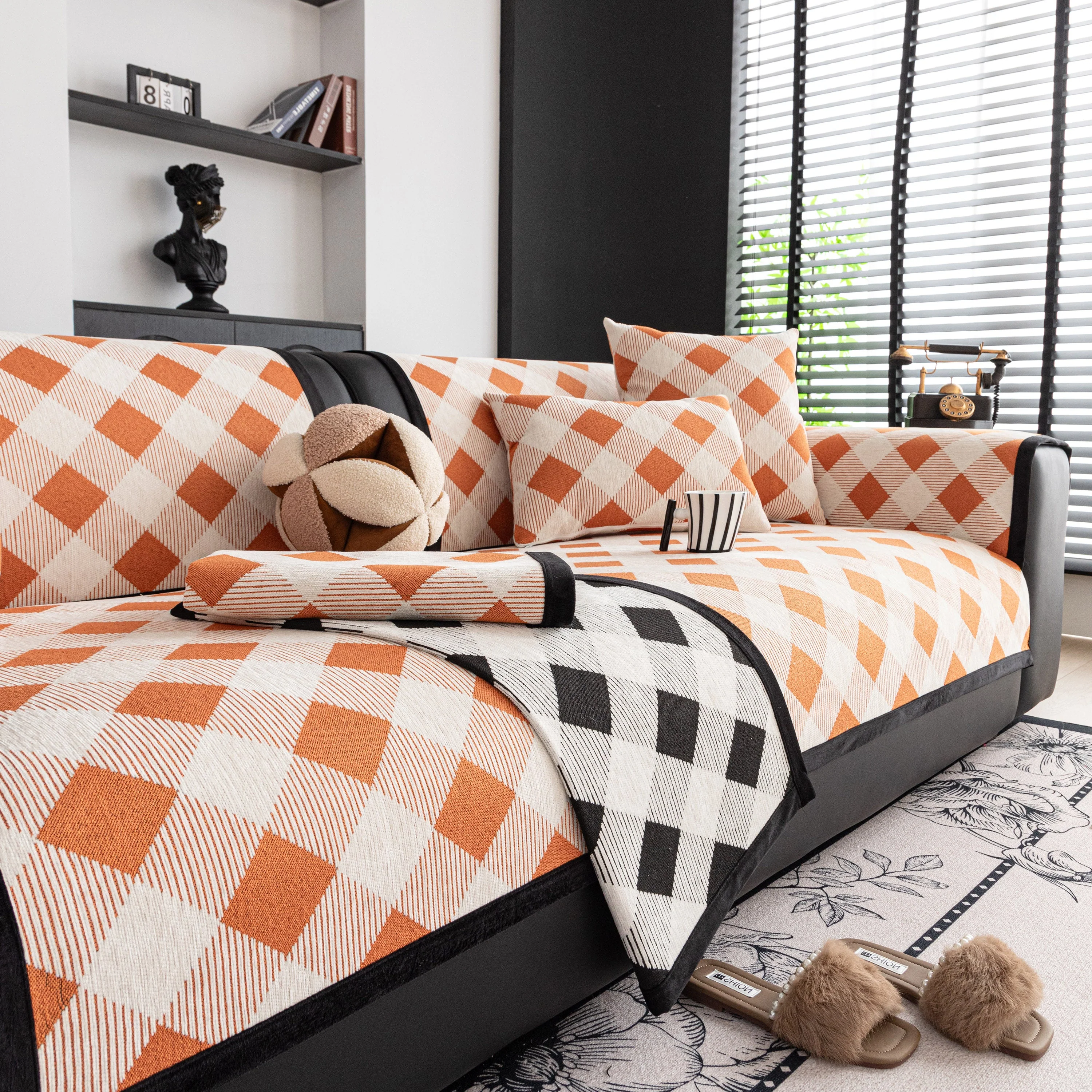 Non-Slip Chenille Sofa Slipcover Modern Geometric Sofa Protector Fits Most Sofas - Image 36