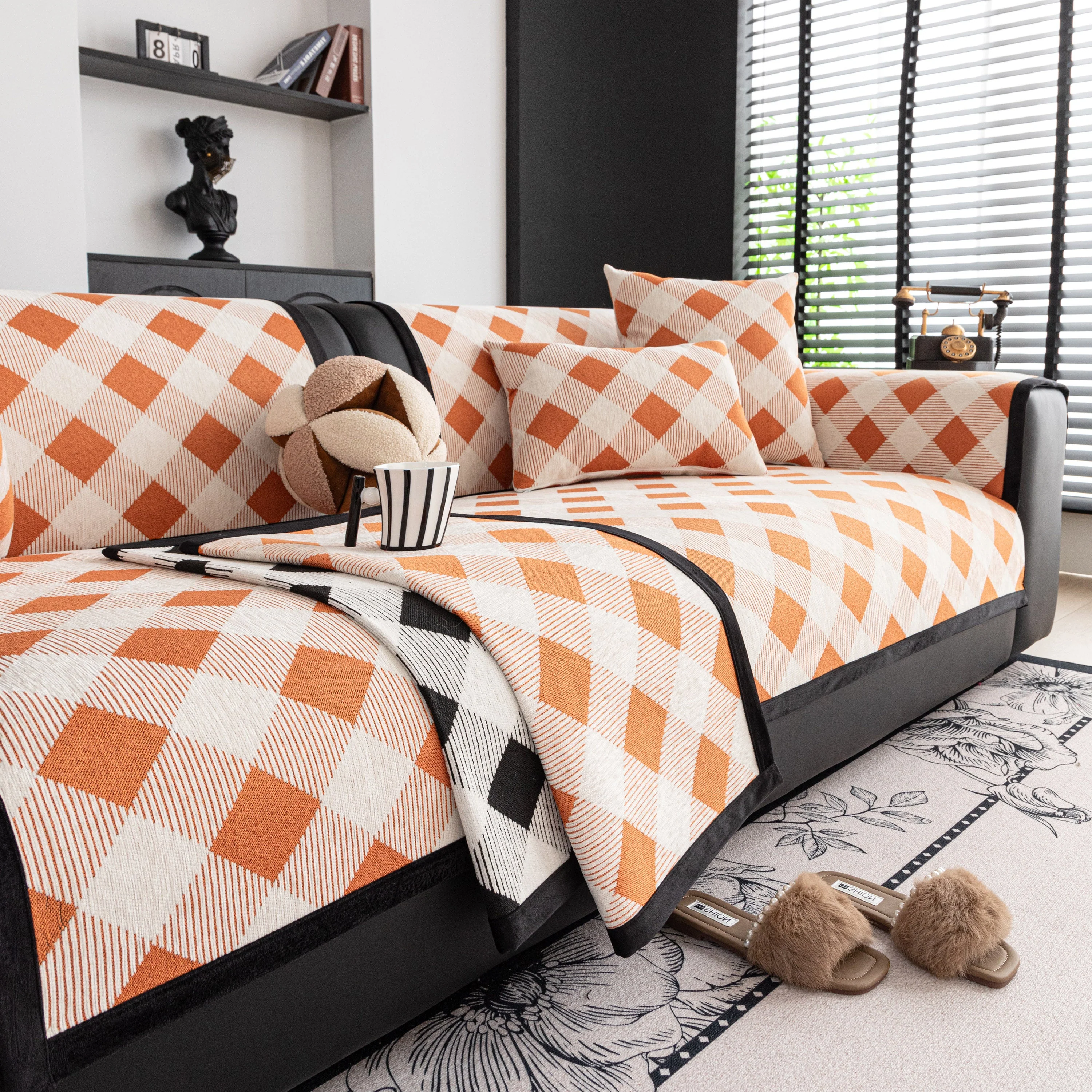 Non-Slip Chenille Sofa Slipcover Modern Geometric Sofa Protector Fits Most Sofas - Image 37