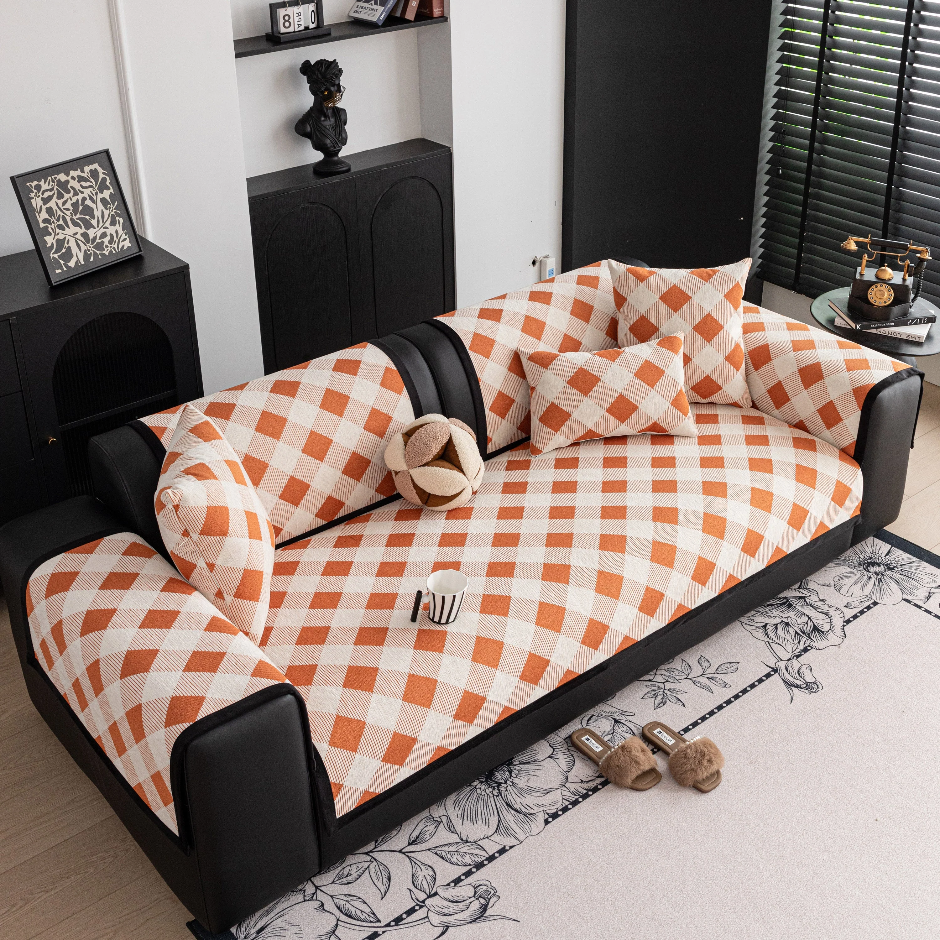 Non-Slip Chenille Sofa Slipcover Modern Geometric Sofa Protector Fits Most Sofas - Image 38