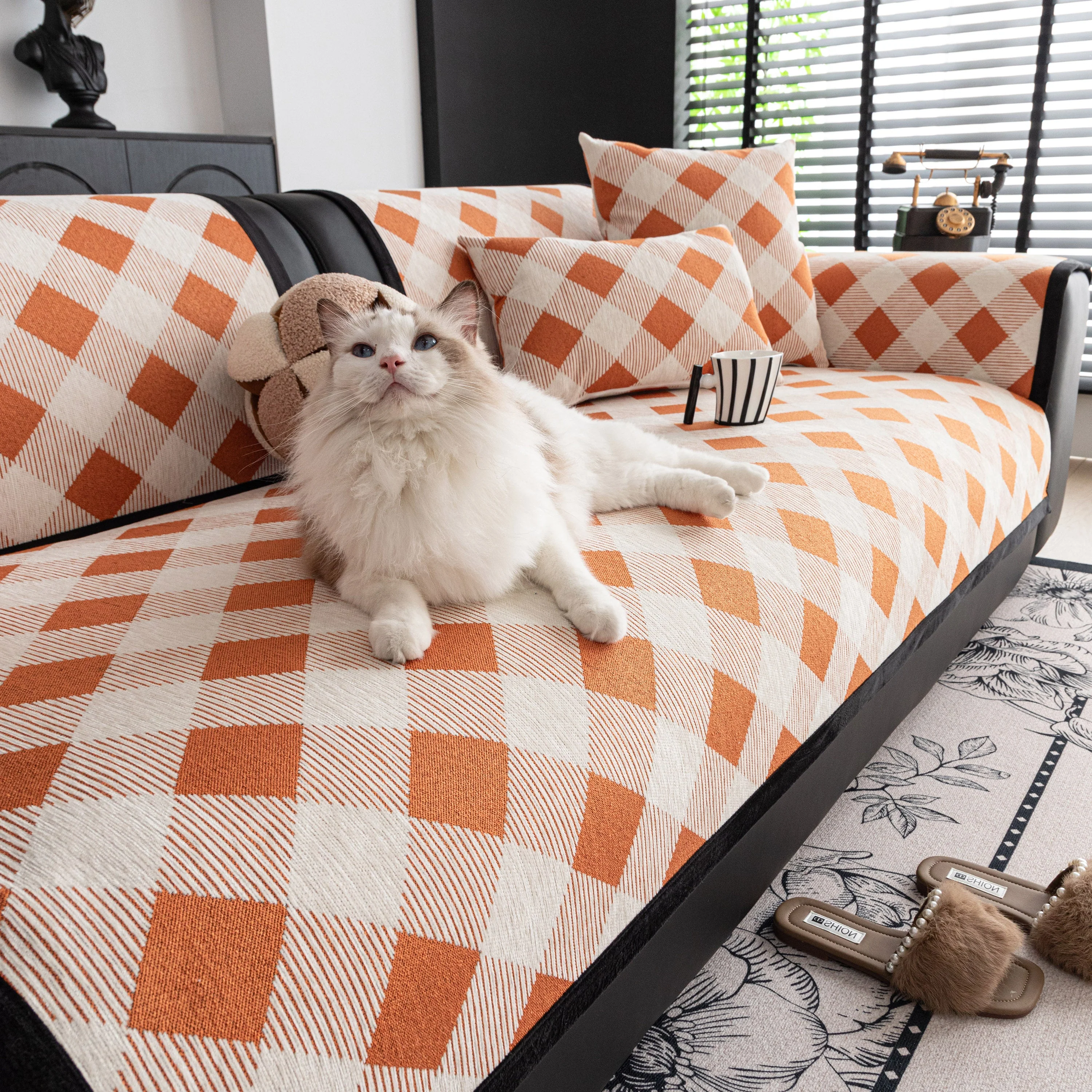 Non-Slip Chenille Sofa Slipcover Modern Geometric Sofa Protector Fits Most Sofas - Image 39