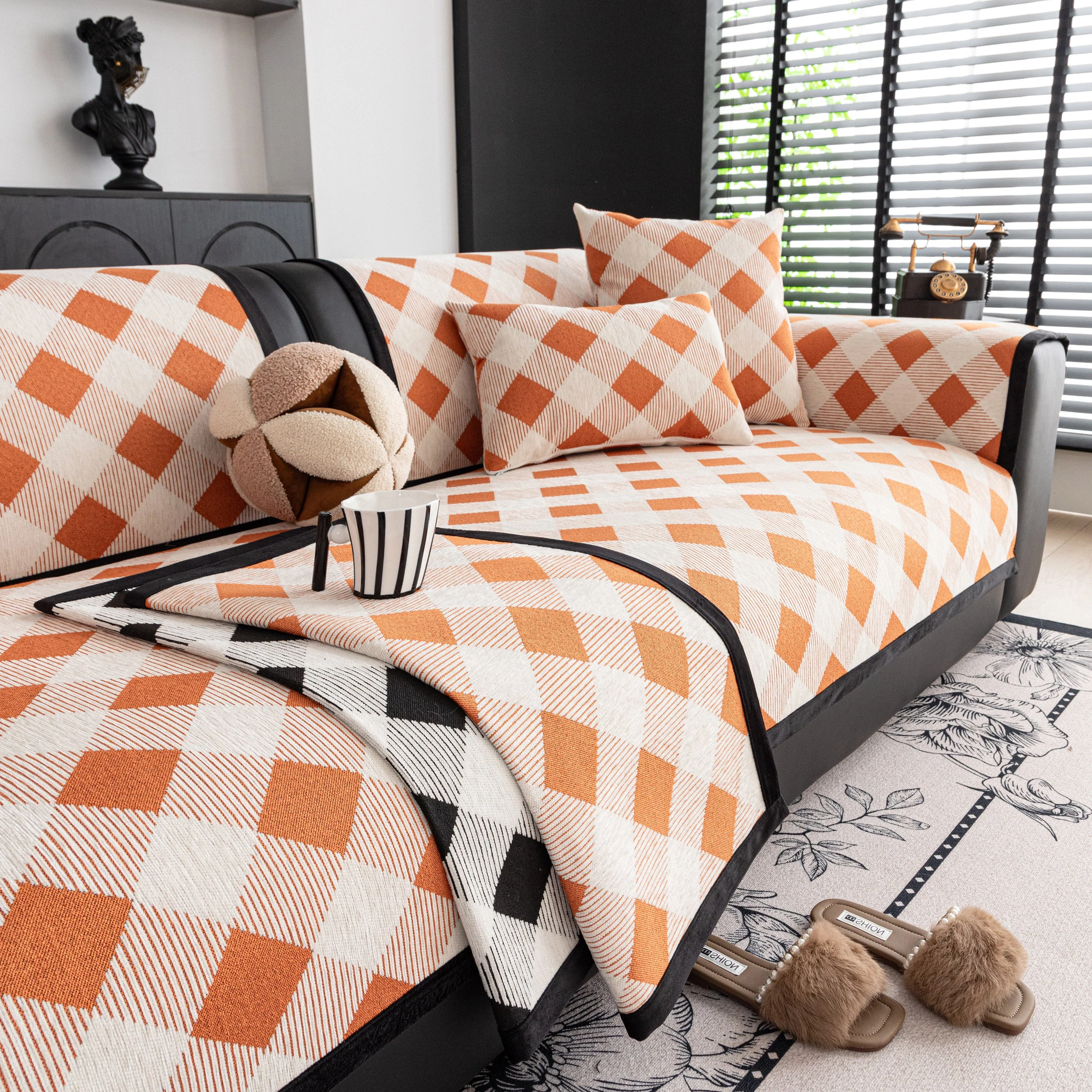 Non-Slip Chenille Sofa Slipcover Modern Geometric Sofa Protector Fits Most Sofas - Image 41