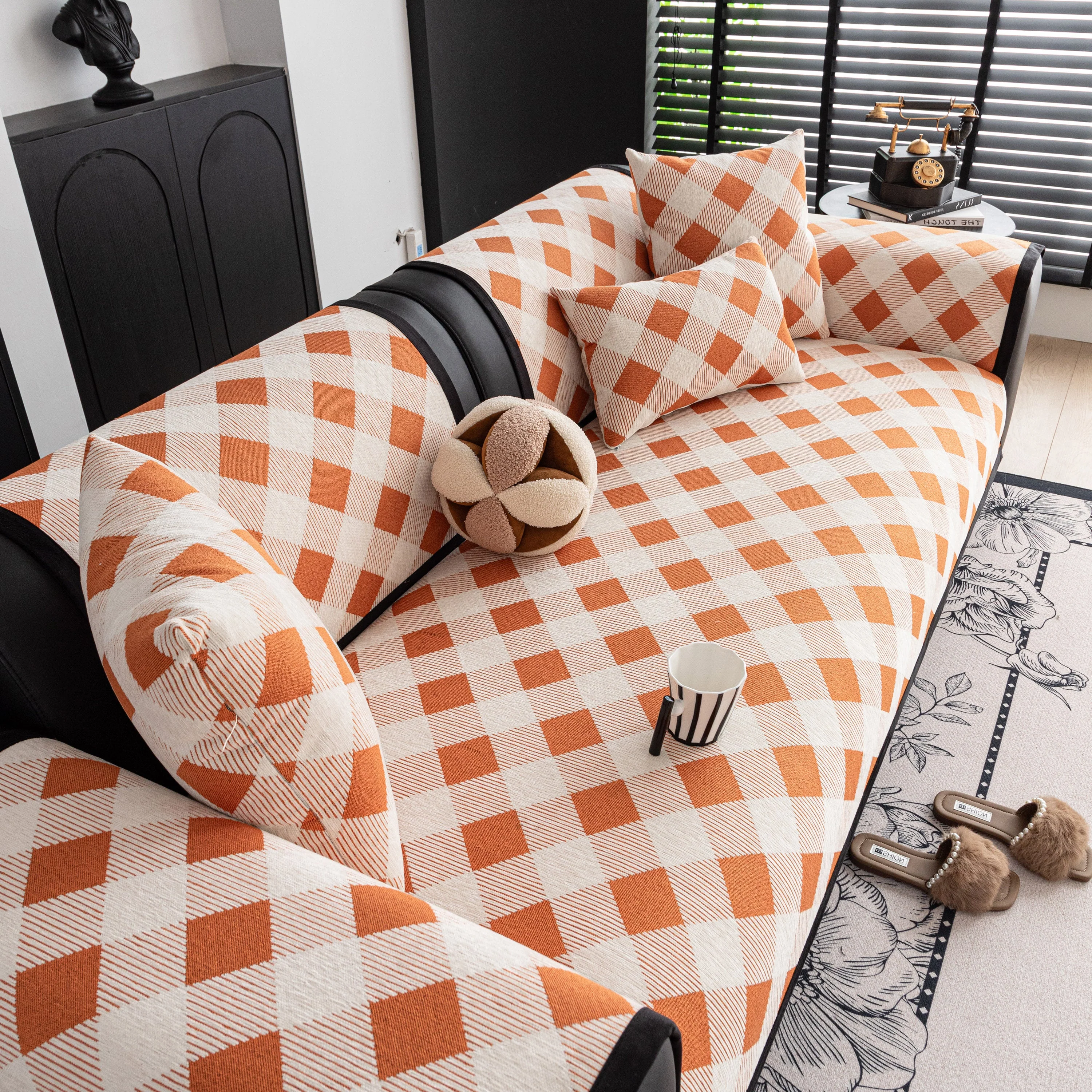 Non-Slip Chenille Sofa Slipcover Modern Geometric Sofa Protector Fits Most Sofas - Image 42