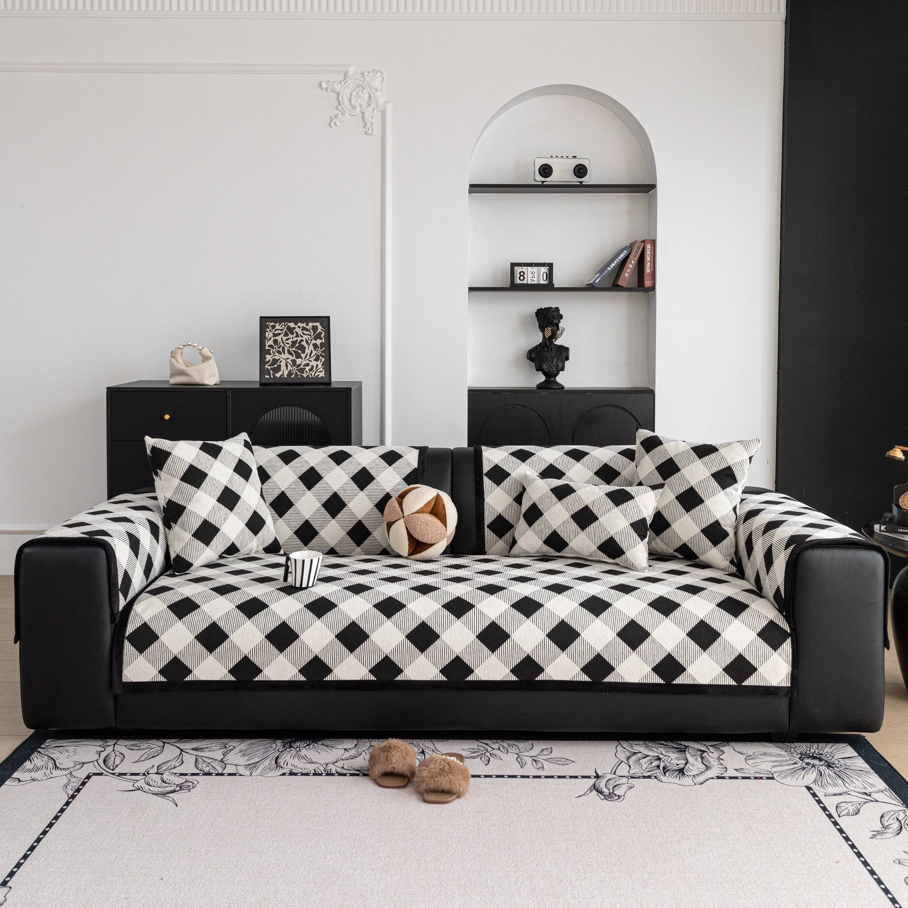 Non-Slip Chenille Sofa Slipcover Modern Geometric Sofa Protector Fits Most Sofas - Image 46