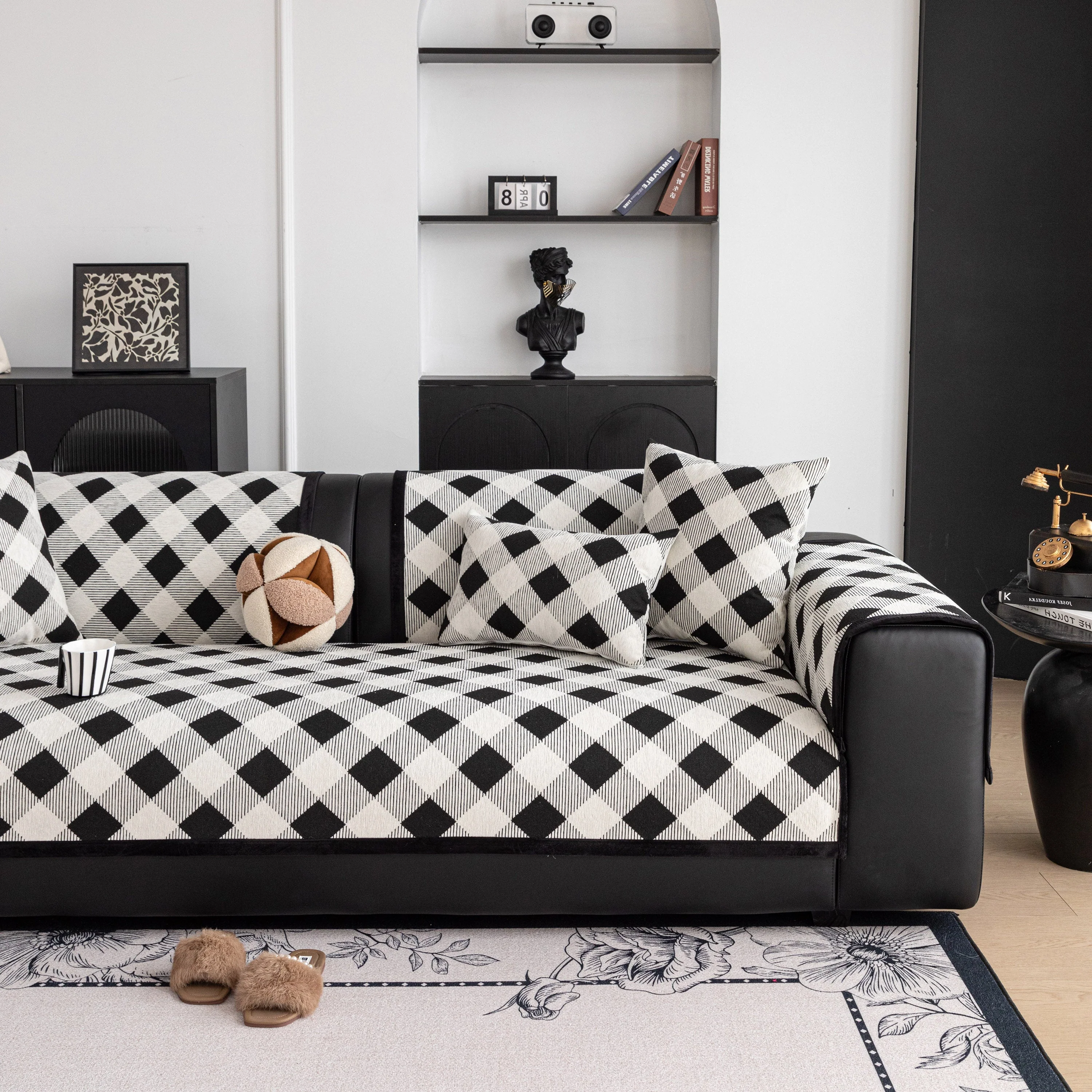 Non-Slip Chenille Sofa Slipcover Modern Geometric Sofa Protector Fits Most Sofas - Image 48