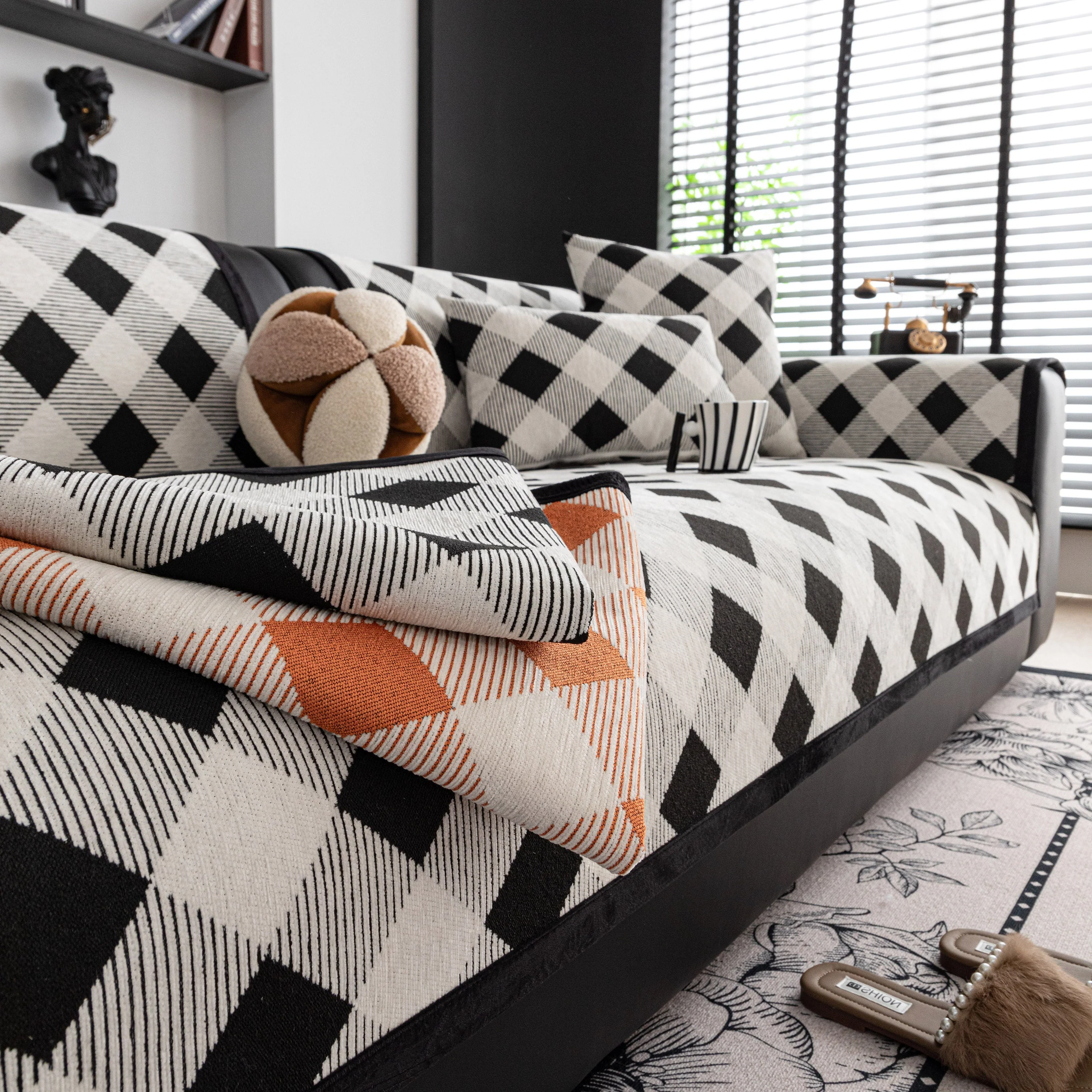 Non-Slip Chenille Sofa Slipcover Modern Geometric Sofa Protector Fits Most Sofas - Image 50