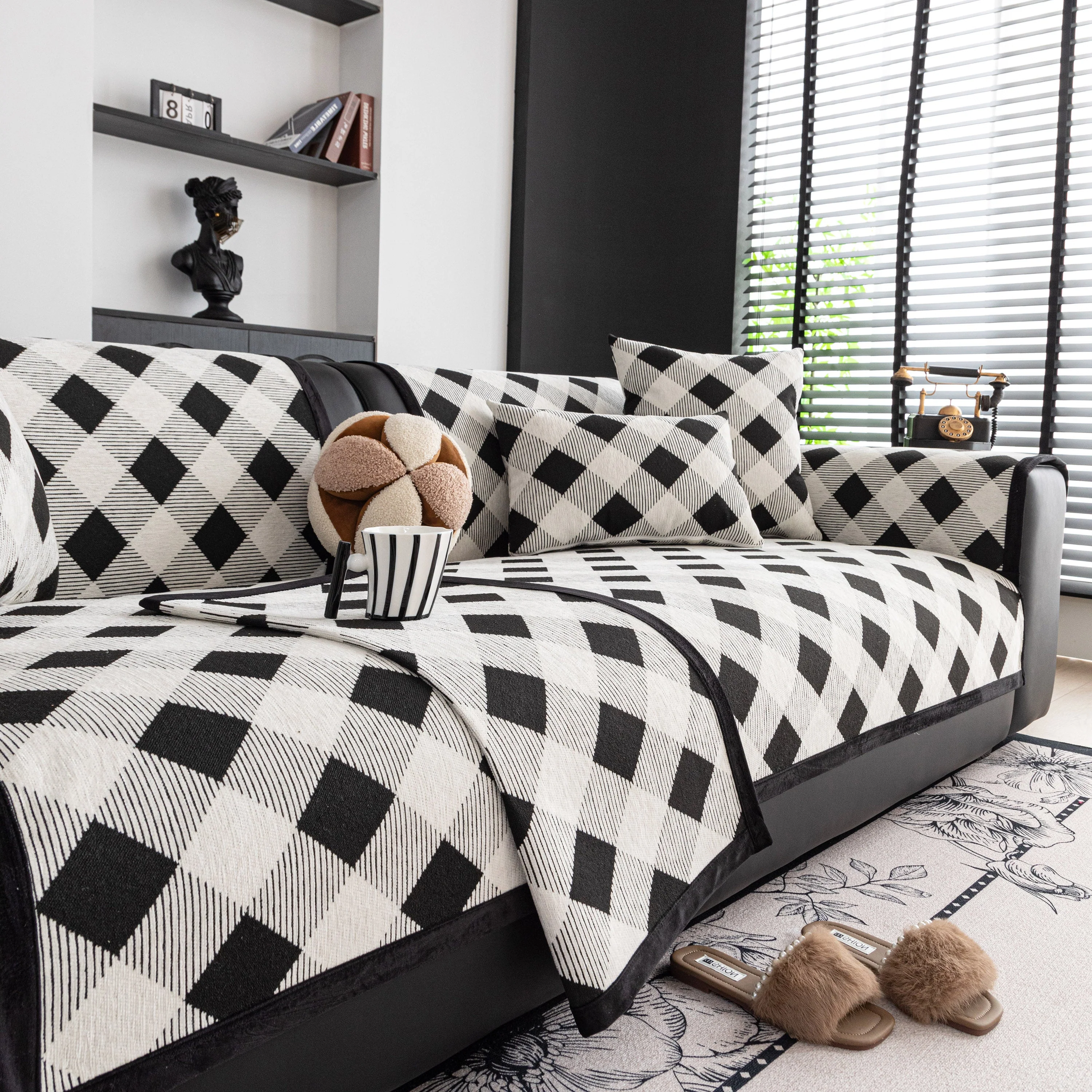 Non-Slip Chenille Sofa Slipcover Modern Geometric Sofa Protector Fits Most Sofas - Image 53
