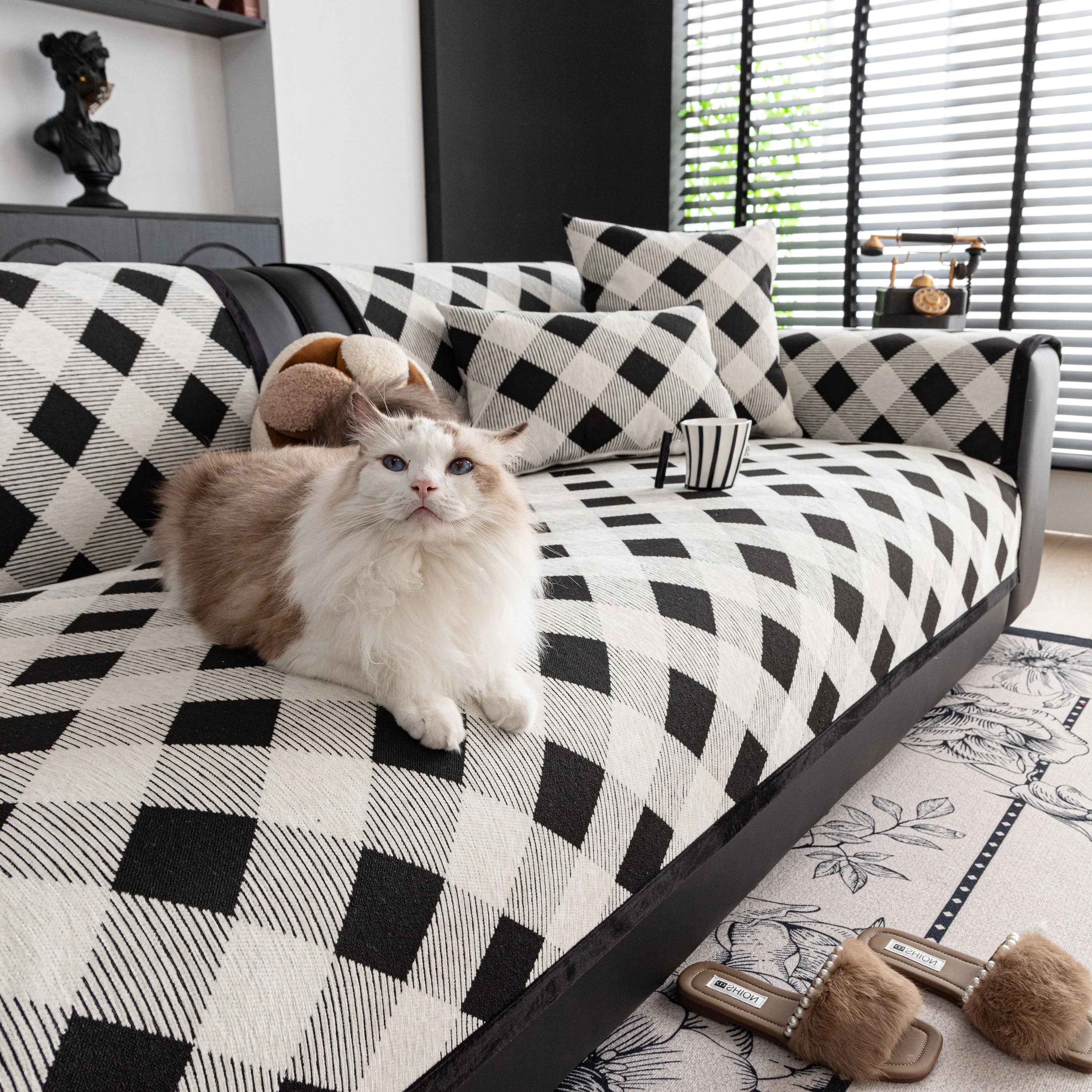 Non-Slip Chenille Sofa Slipcover Modern Geometric Sofa Protector Fits Most Sofas - Image 54