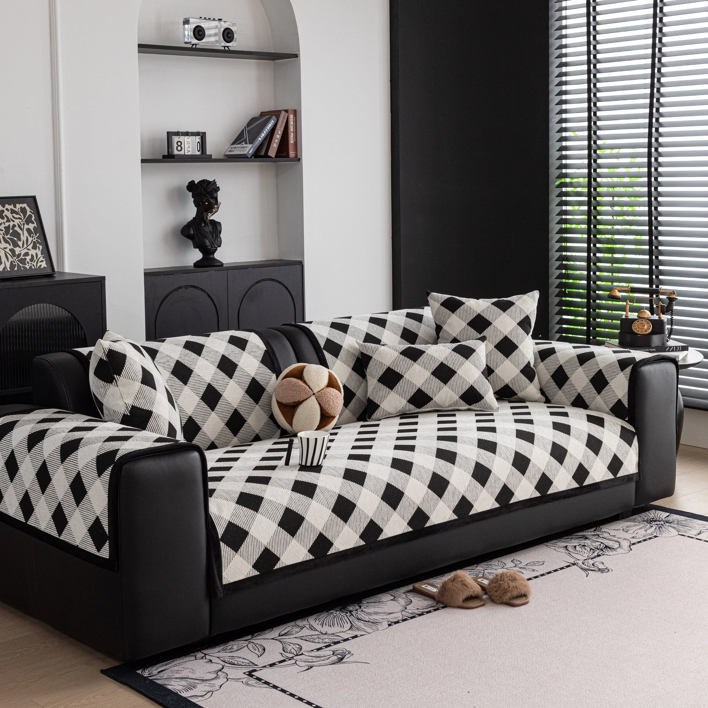 Non-Slip Chenille Sofa Slipcover Modern Geometric Sofa Protector Fits Most Sofas - Image 55