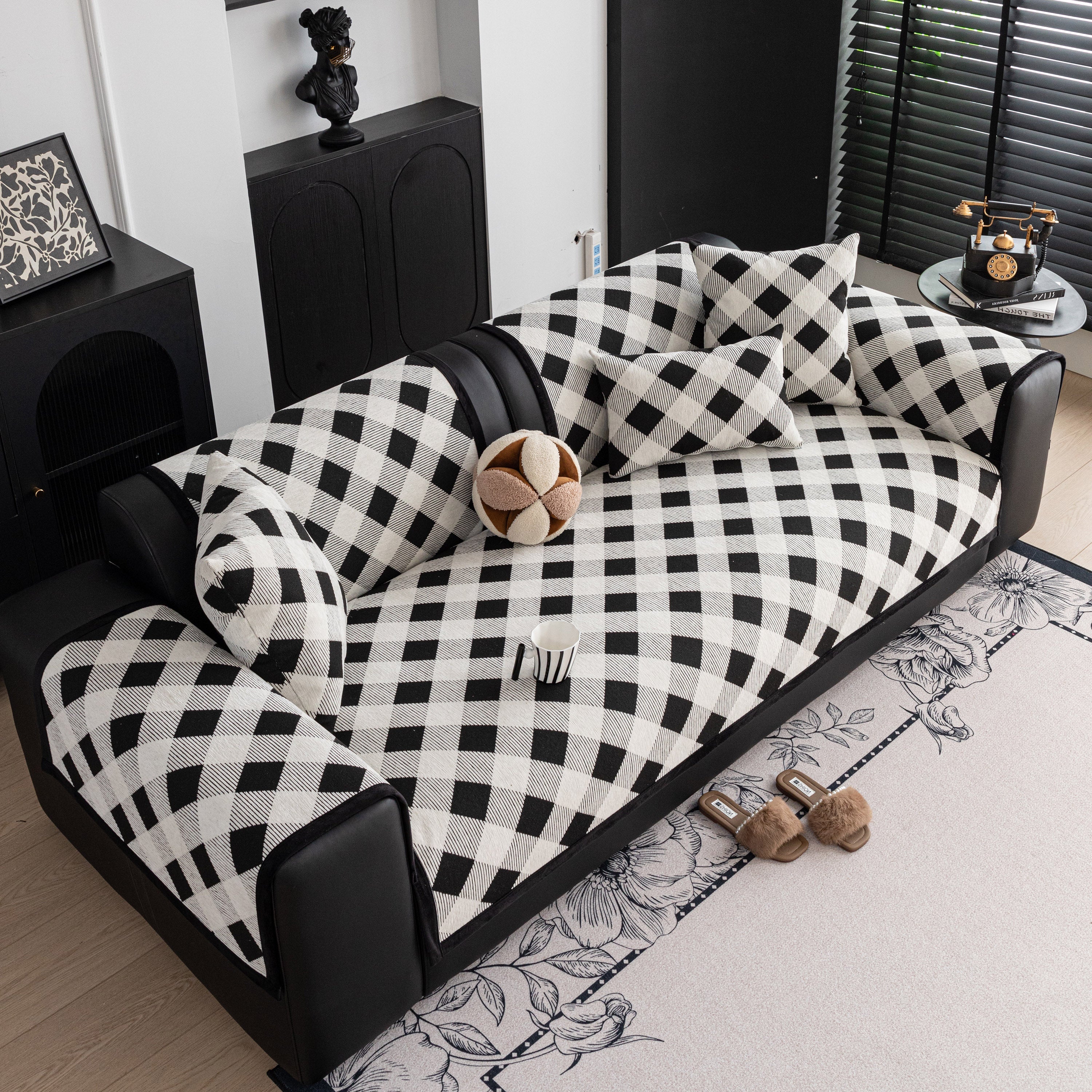 Non-Slip Chenille Sofa Slipcover Modern Geometric Sofa Protector Fits Most Sofas - Image 60