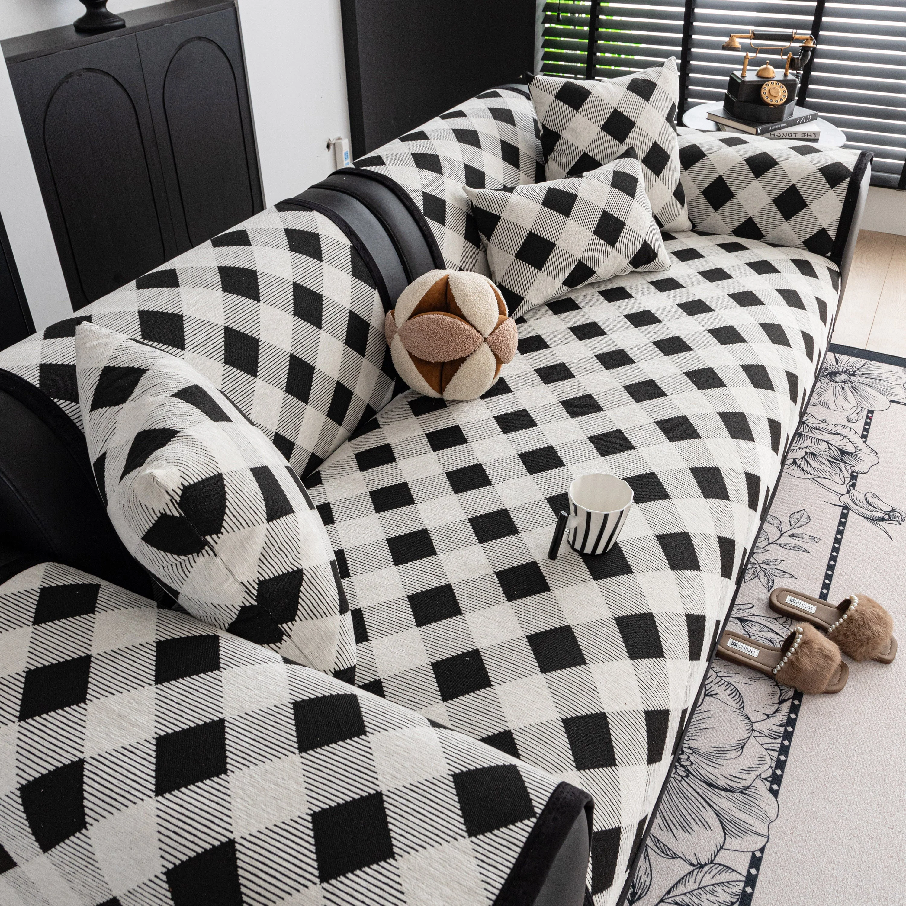 Non-Slip Chenille Sofa Slipcover Modern Geometric Sofa Protector Fits Most Sofas - Image 61