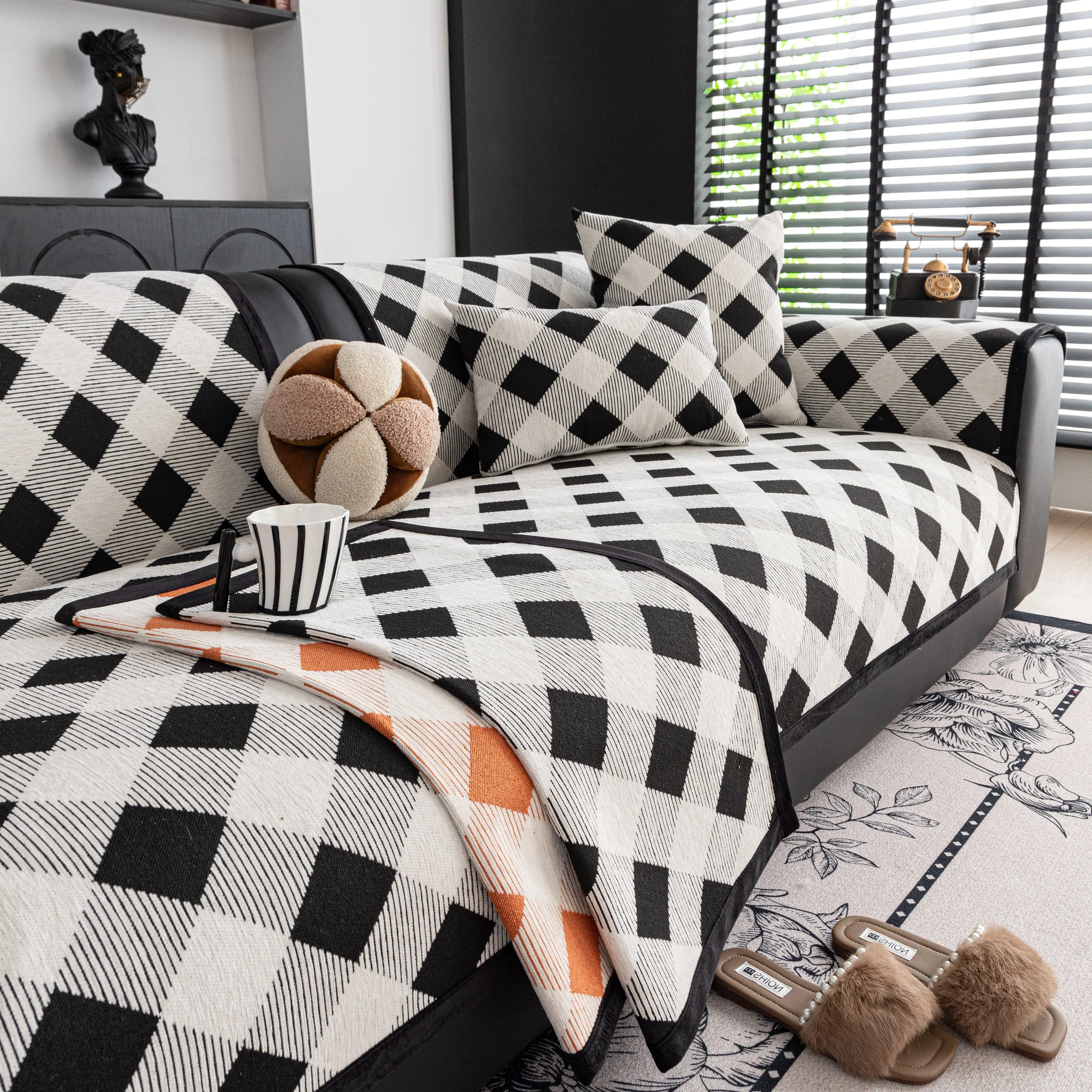 Non-Slip Chenille Sofa Slipcover Modern Geometric Sofa Protector Fits Most Sofas - Image 63