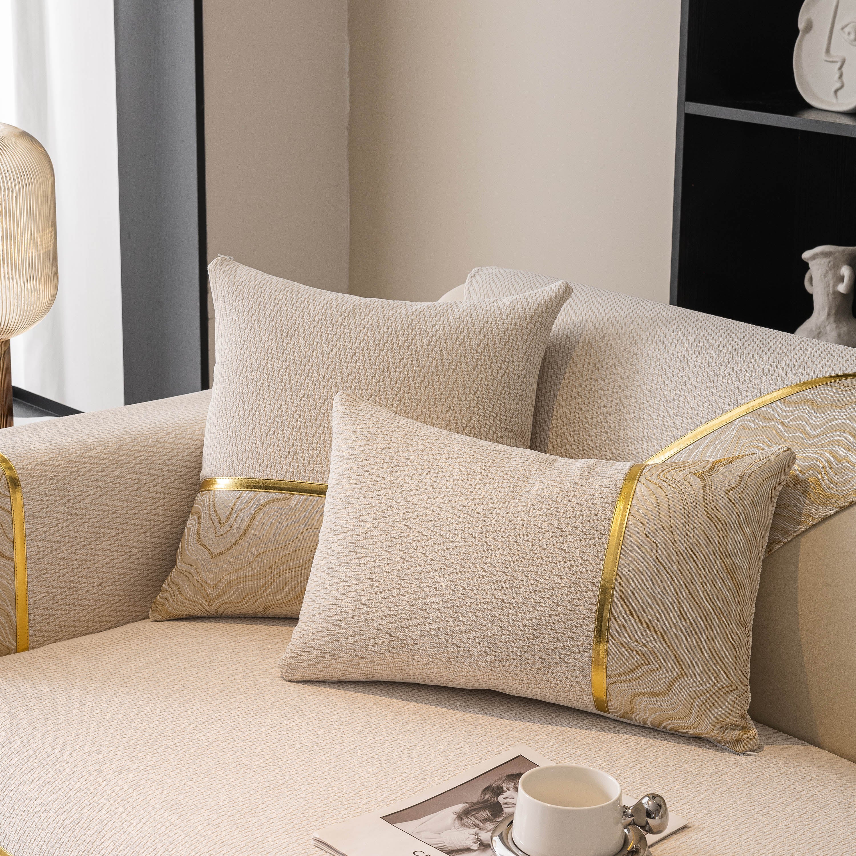 Non-Slip Couch Cover with Gold Trim, Sofa Slipcover for Sectional & Loveseat - Image 12