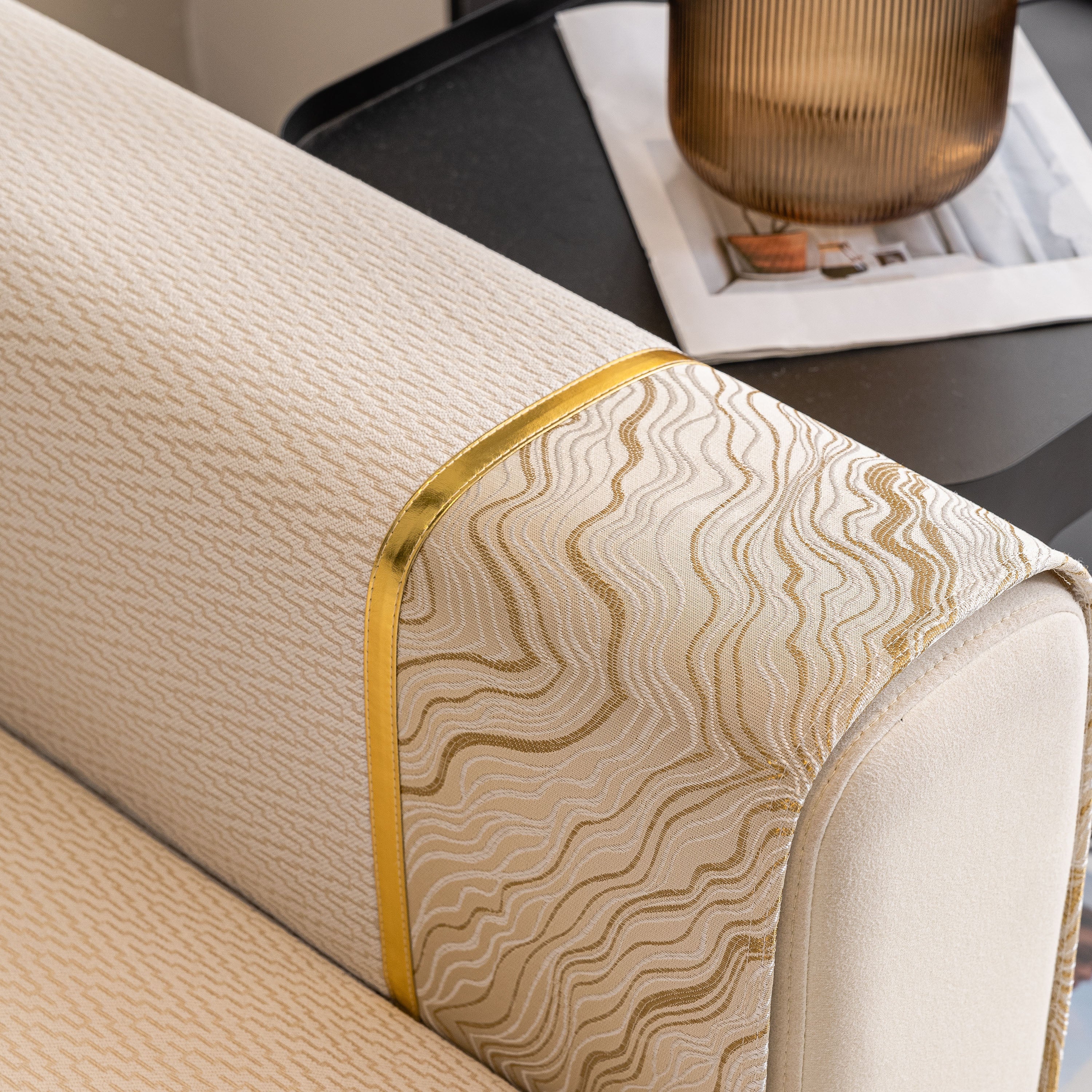 Non-Slip Couch Cover with Gold Trim, Sofa Slipcover for Sectional & Loveseat - Image 13