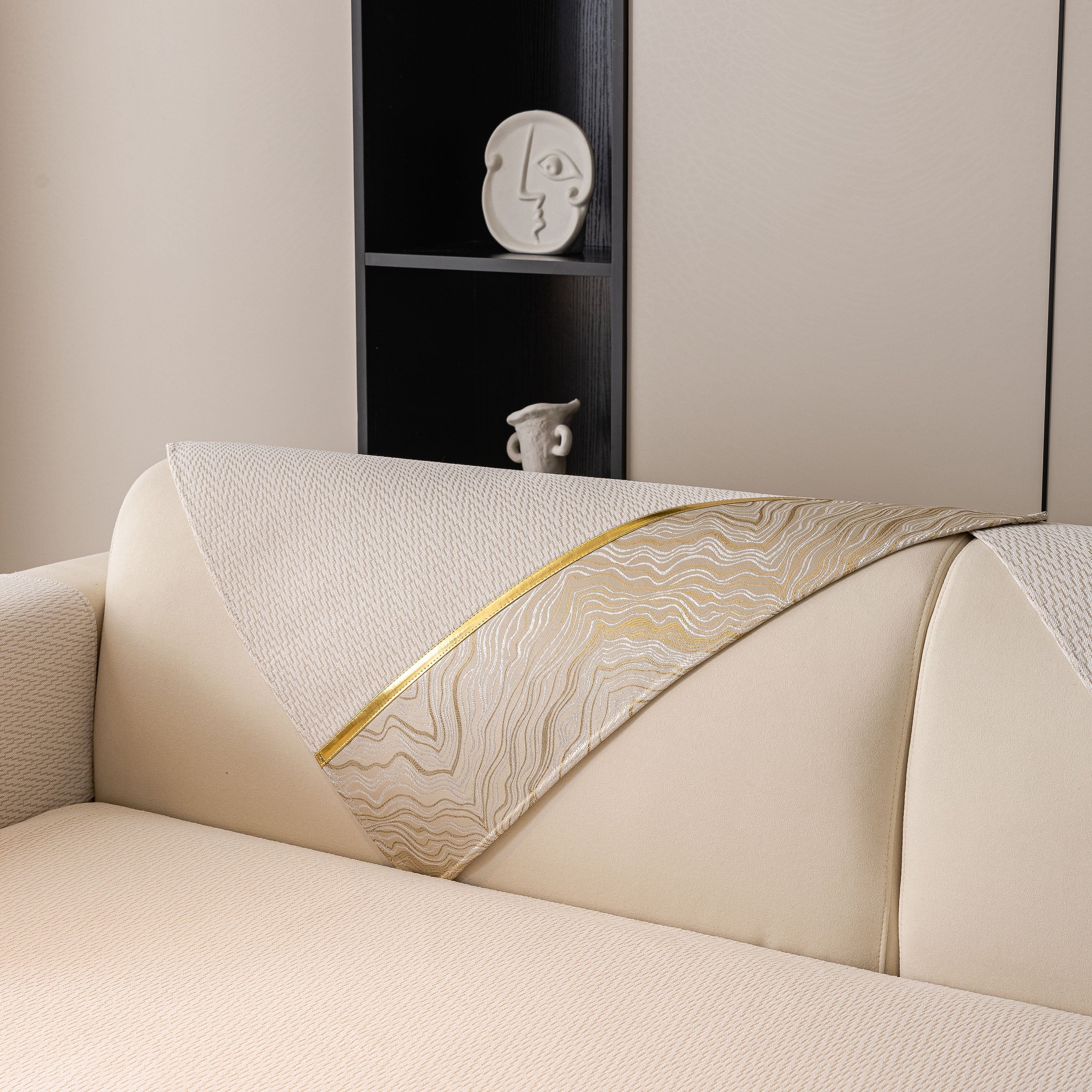 Non-Slip Couch Cover with Gold Trim, Sofa Slipcover for Sectional & Loveseat - Image 14