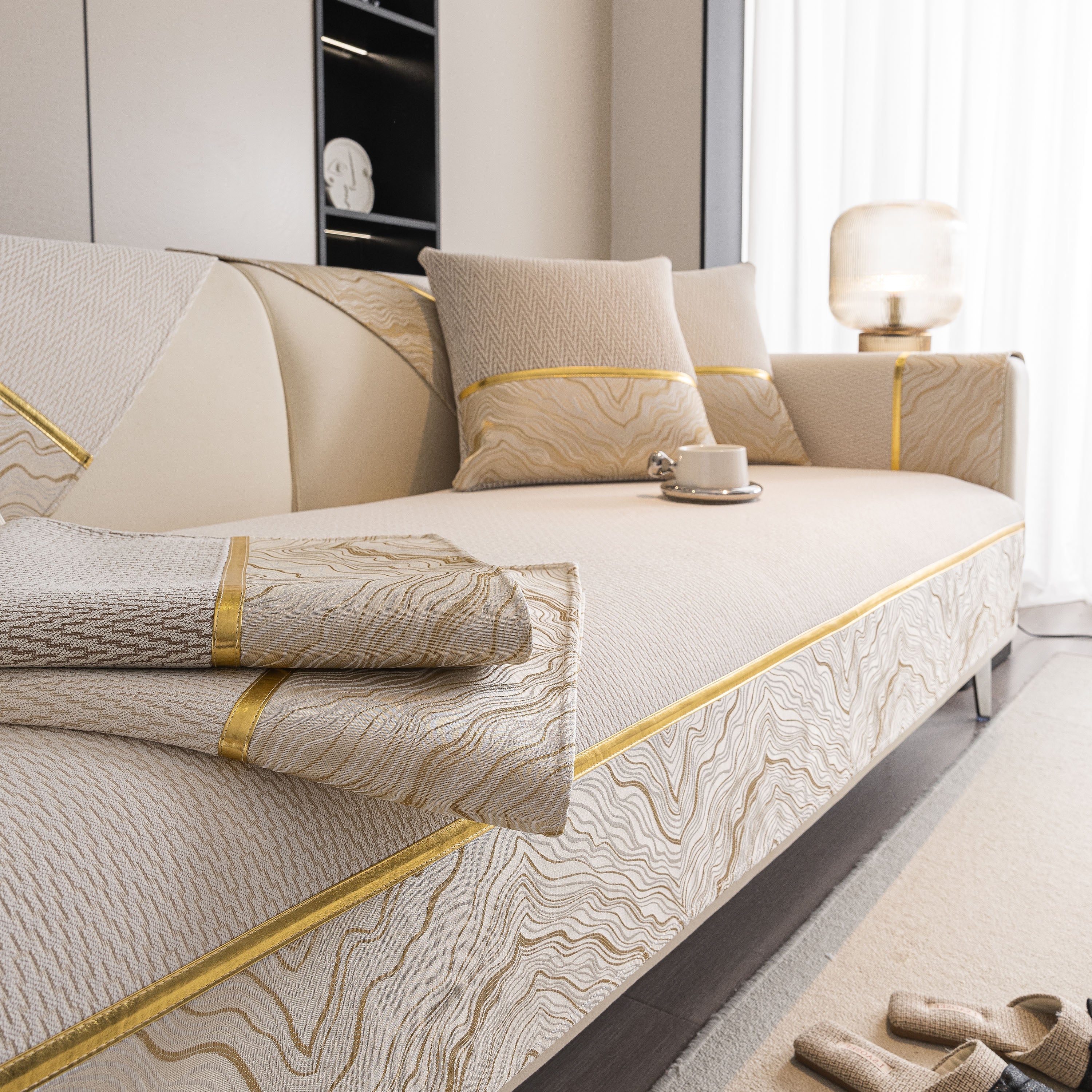 Non-Slip Couch Cover with Gold Trim, Sofa Slipcover for Sectional & Loveseat - Image 16