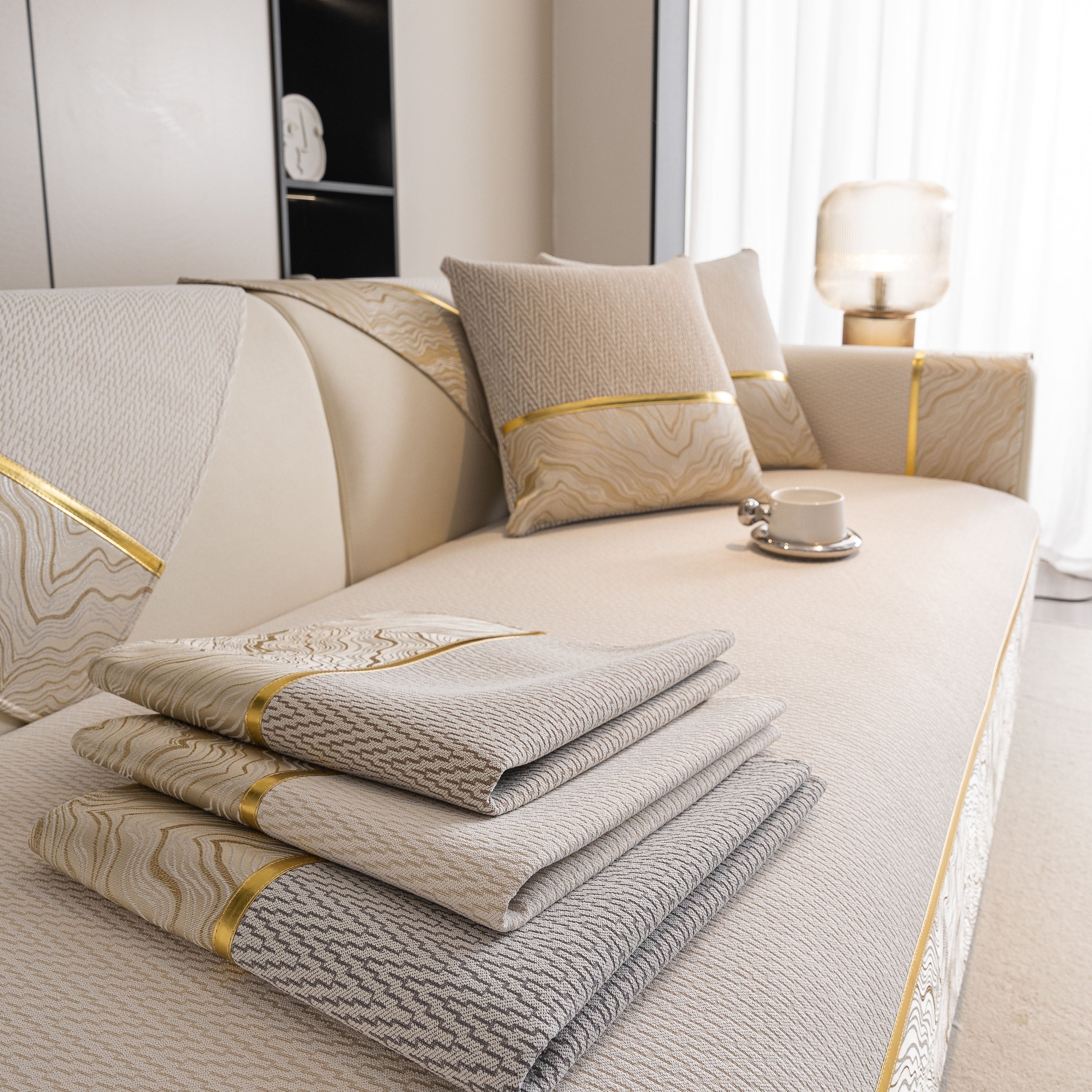Non-Slip Couch Cover with Gold Trim, Sofa Slipcover for Sectional & Loveseat - Image 17