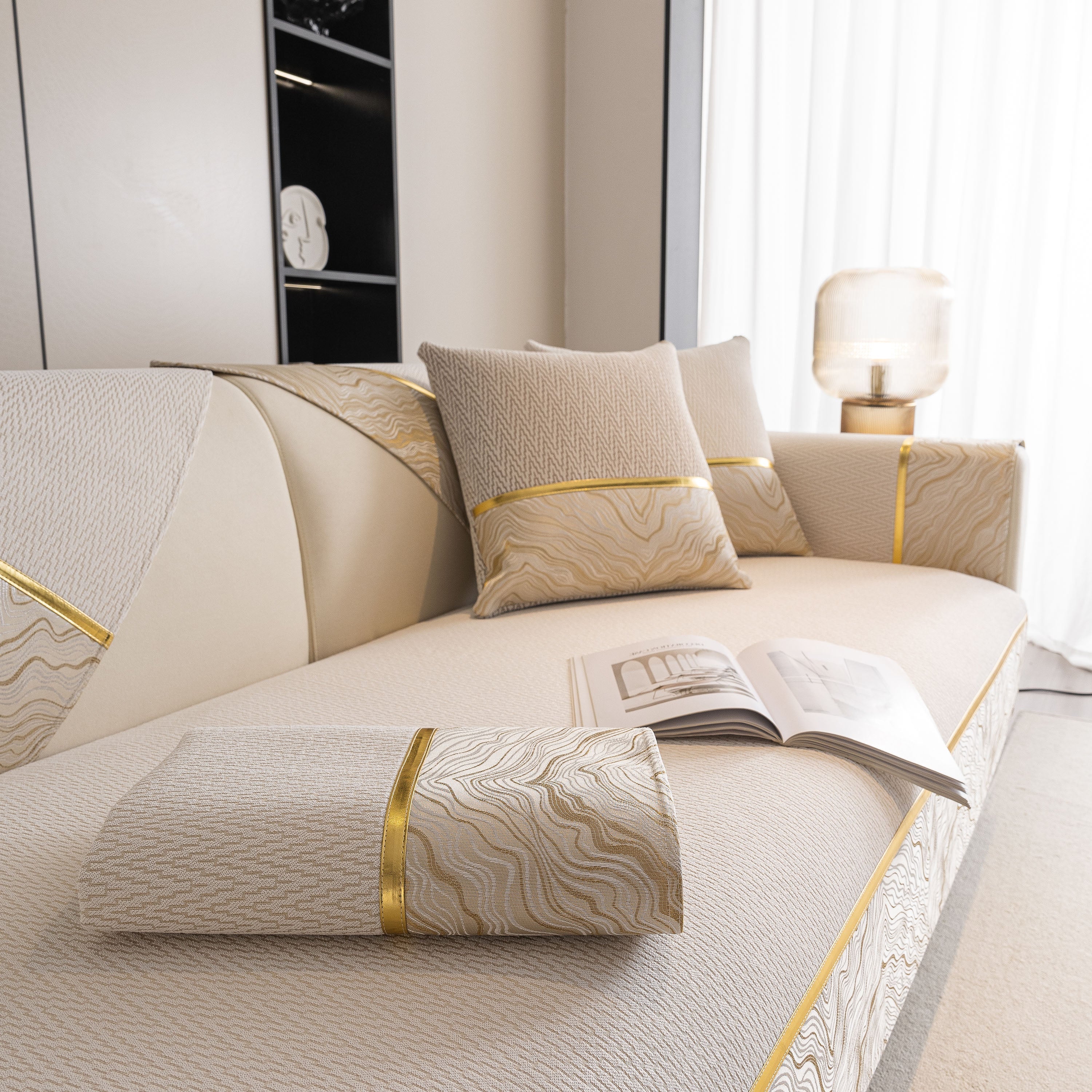 Non-Slip Couch Cover with Gold Trim, Sofa Slipcover for Sectional & Loveseat - Image 18
