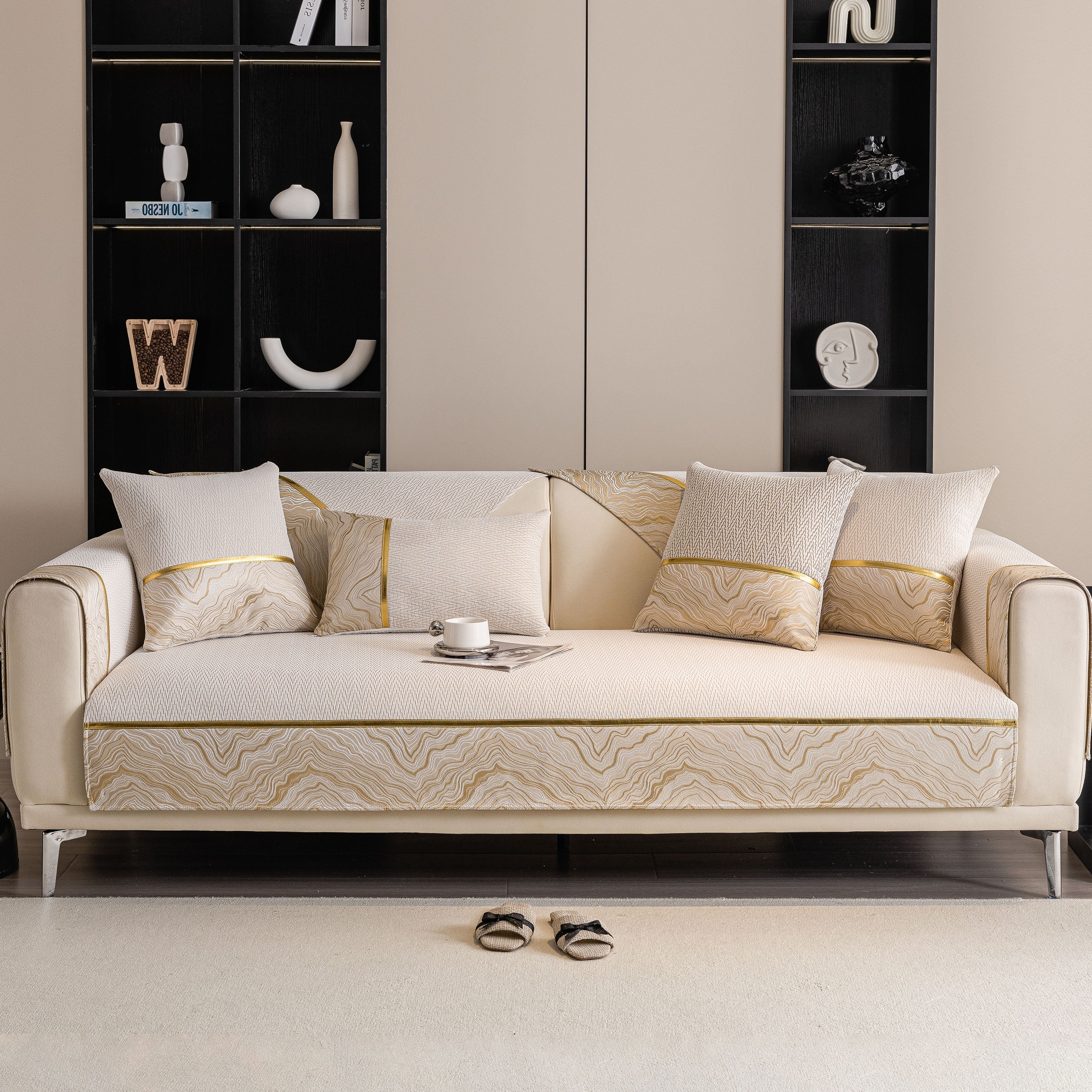 Non-Slip Couch Cover with Gold Trim, Sofa Slipcover for Sectional & Loveseat - Image 2