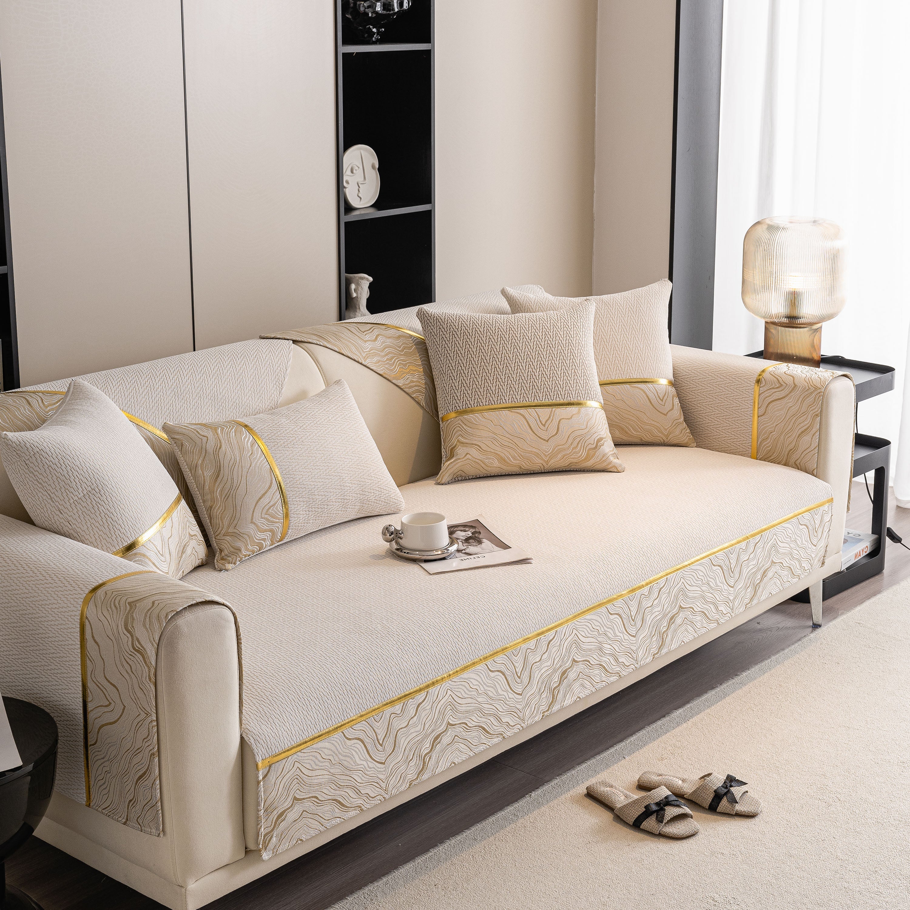 Non-Slip Couch Cover with Gold Trim, Sofa Slipcover for Sectional & Loveseat - Image 20
