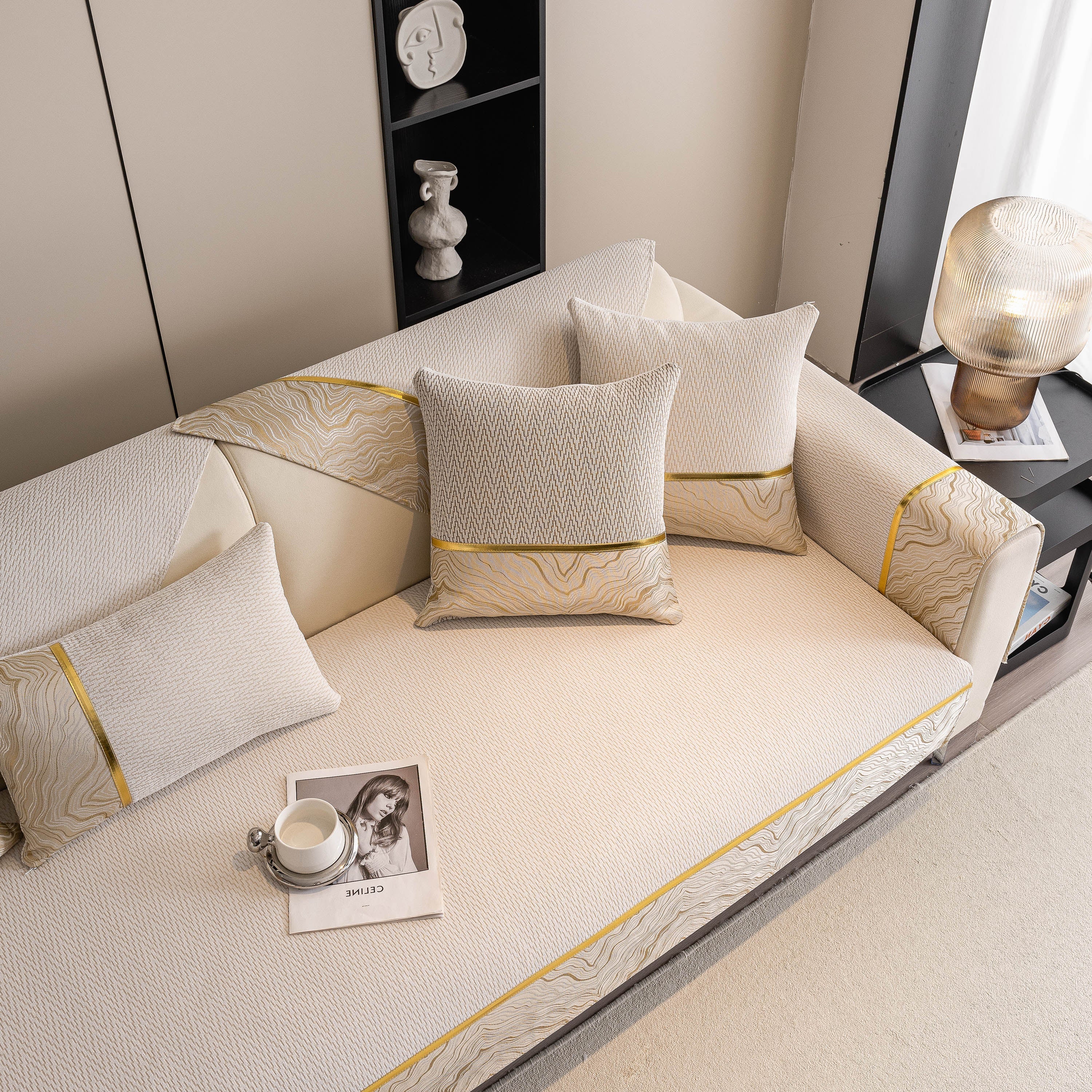 Non-Slip Couch Cover with Gold Trim, Sofa Slipcover for Sectional & Loveseat - Image 21