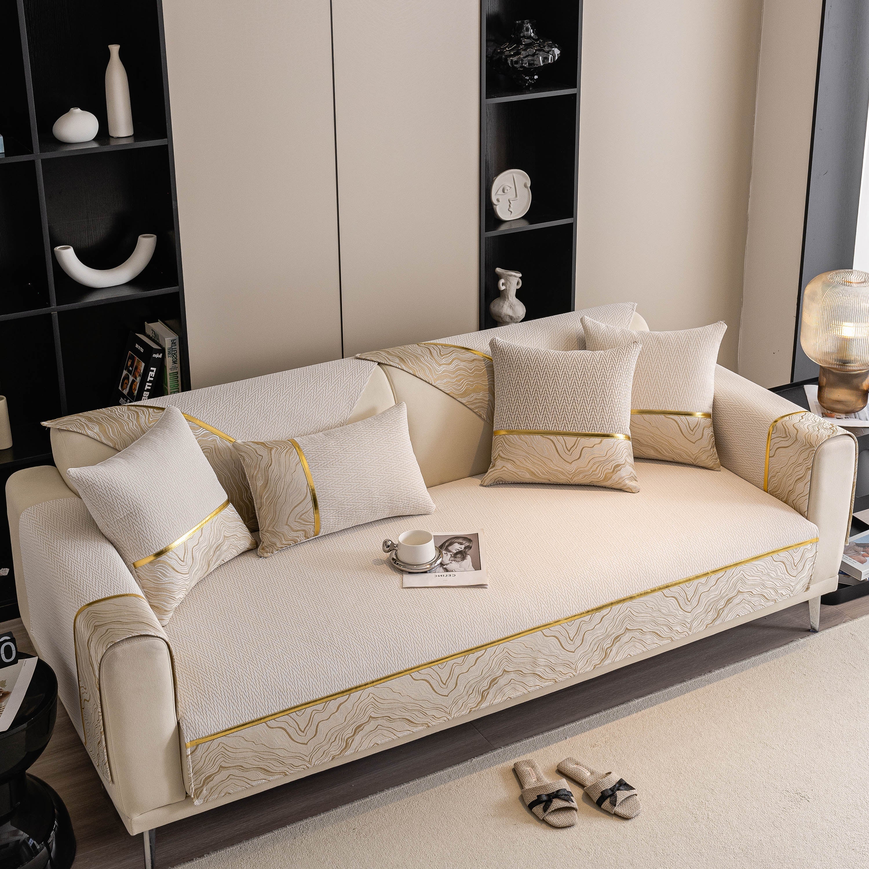 Non-Slip Couch Cover with Gold Trim, Sofa Slipcover for Sectional & Loveseat - Image 24