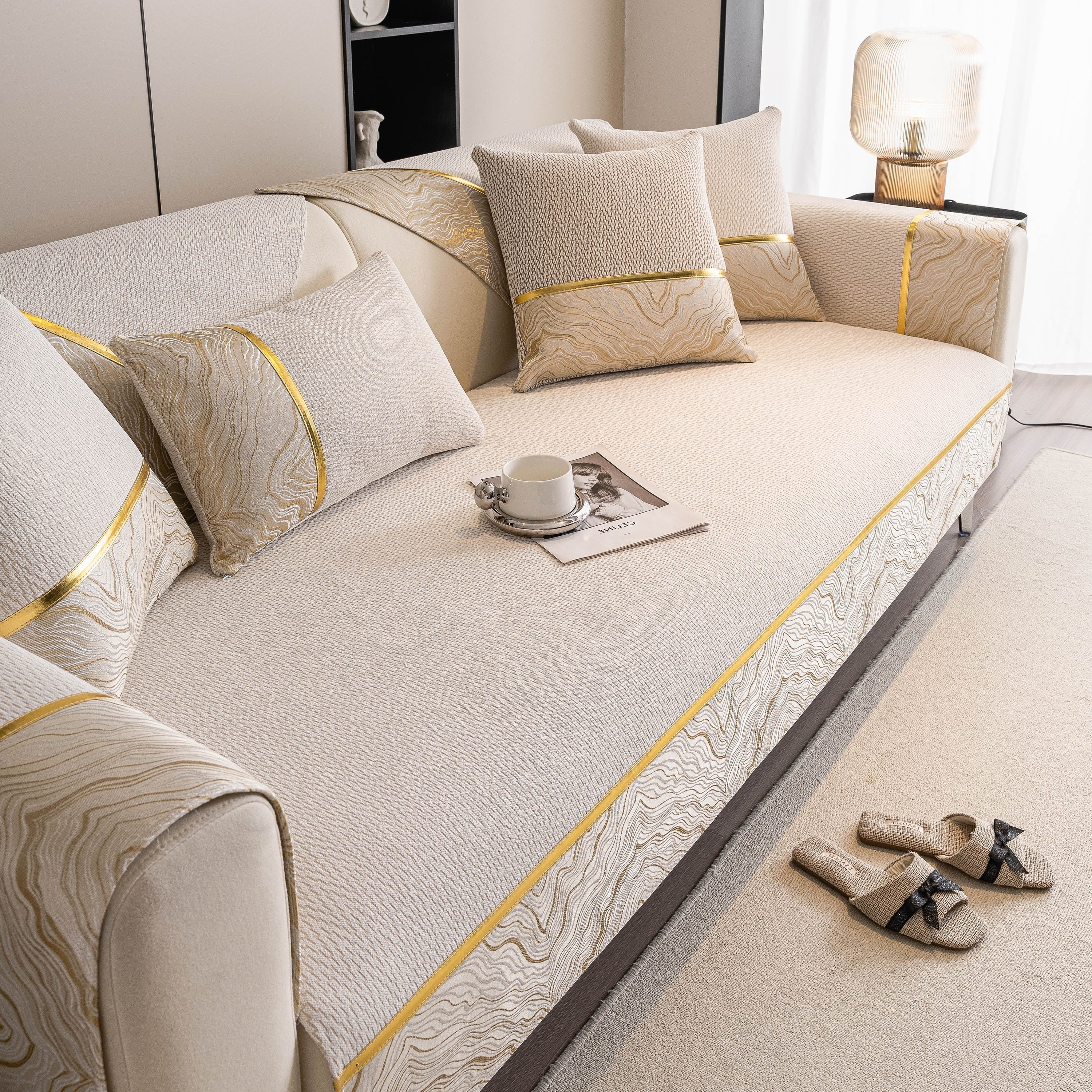 Non-Slip Couch Cover with Gold Trim, Sofa Slipcover for Sectional & Loveseat - Image 26