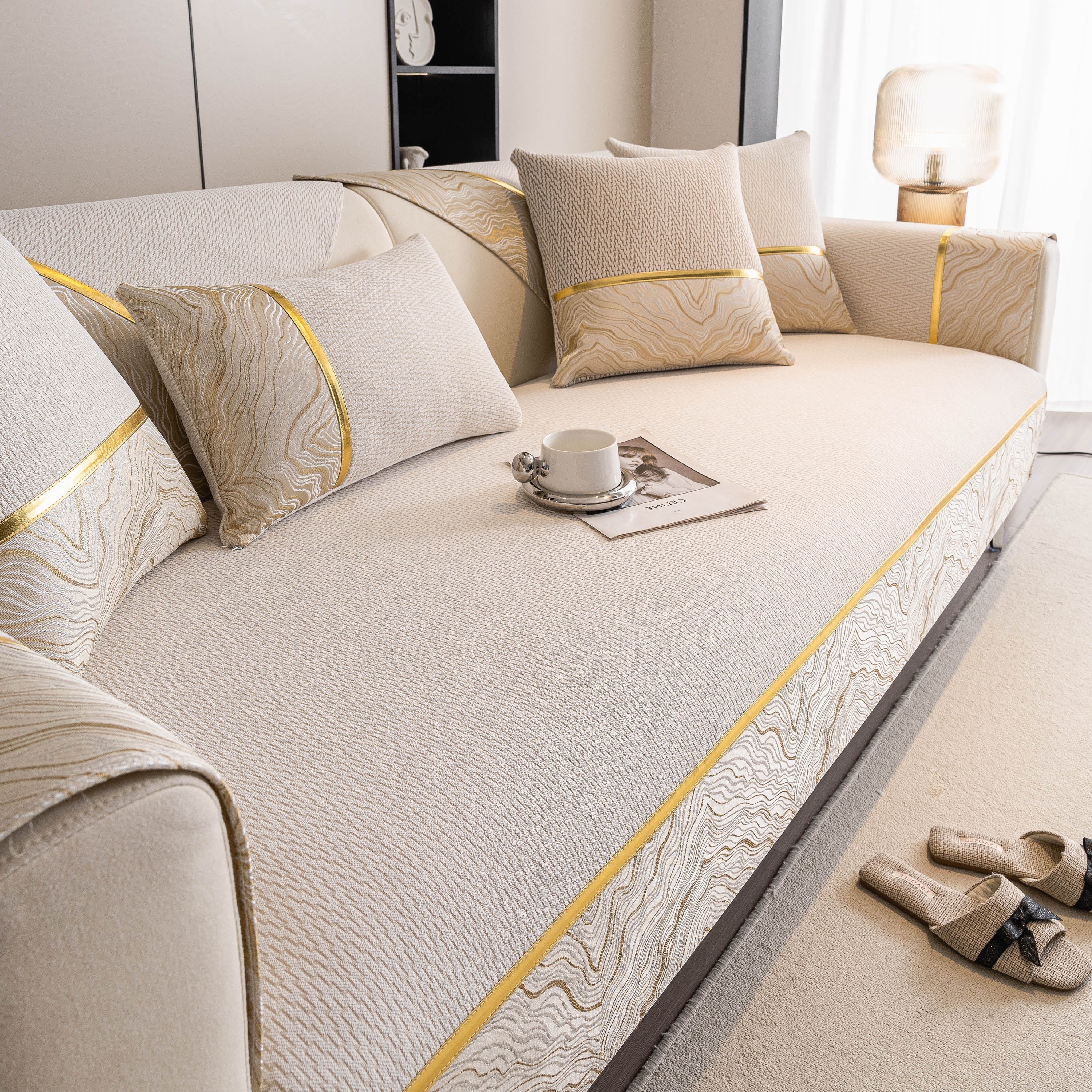Non-Slip Couch Cover with Gold Trim, Sofa Slipcover for Sectional & Loveseat - Image 27