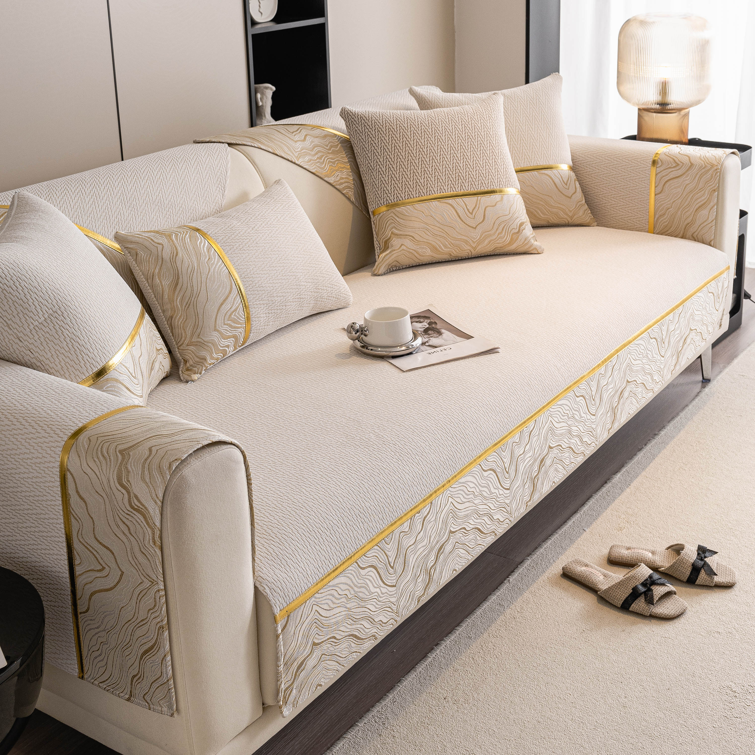 Non-Slip Couch Cover with Gold Trim, Sofa Slipcover for Sectional & Loveseat - Image 28