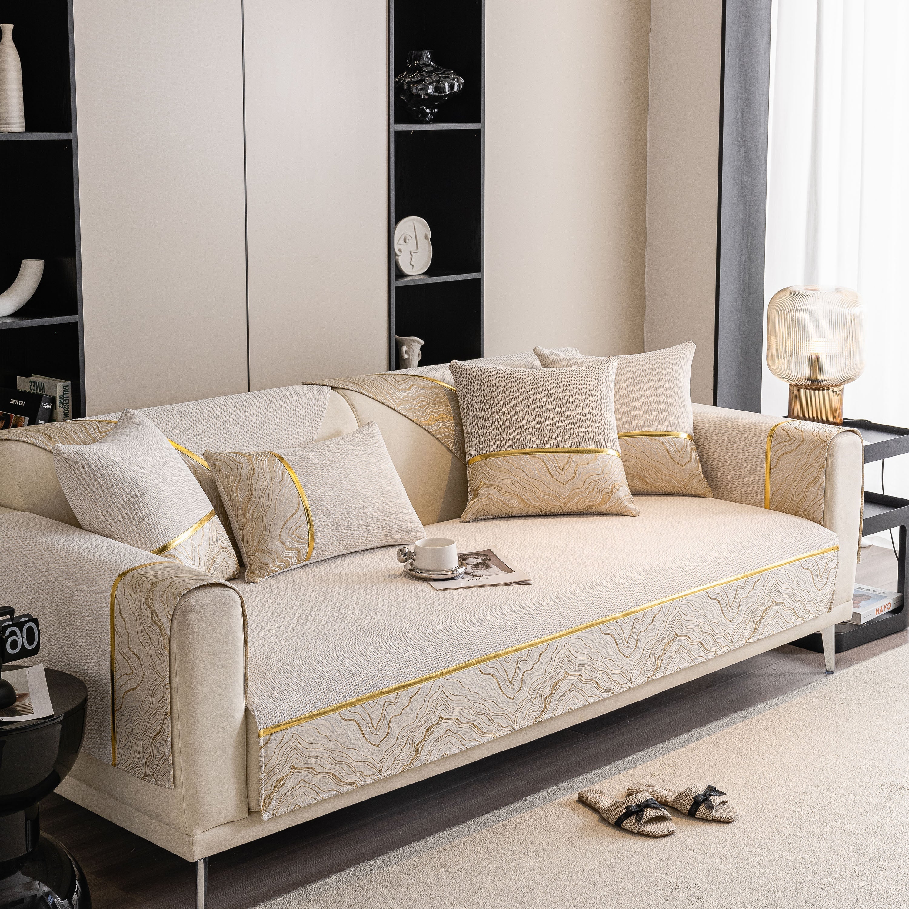 Non-Slip Couch Cover with Gold Trim, Sofa Slipcover for Sectional & Loveseat - Image 29
