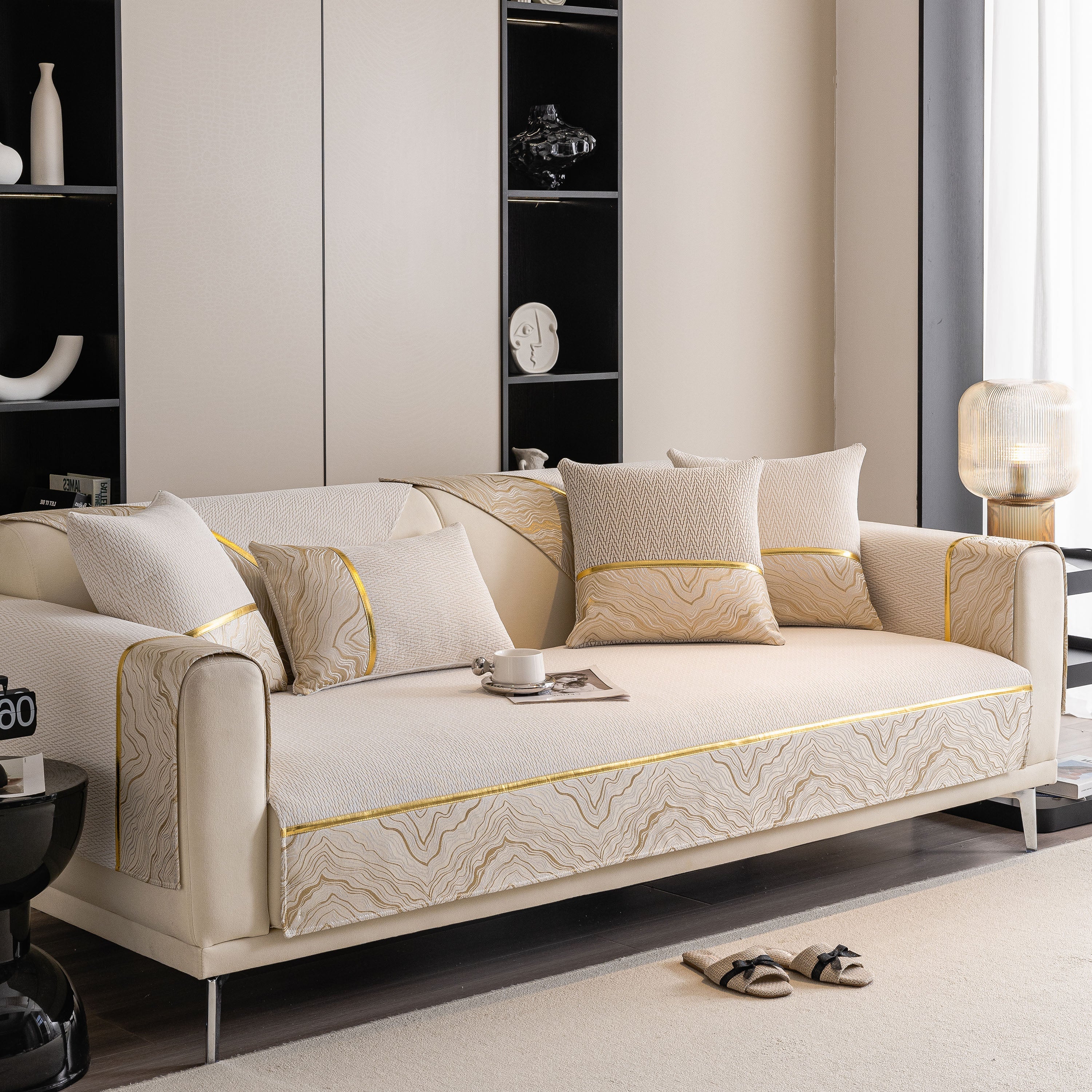Non-Slip Couch Cover with Gold Trim, Sofa Slipcover for Sectional & Loveseat - Image 3
