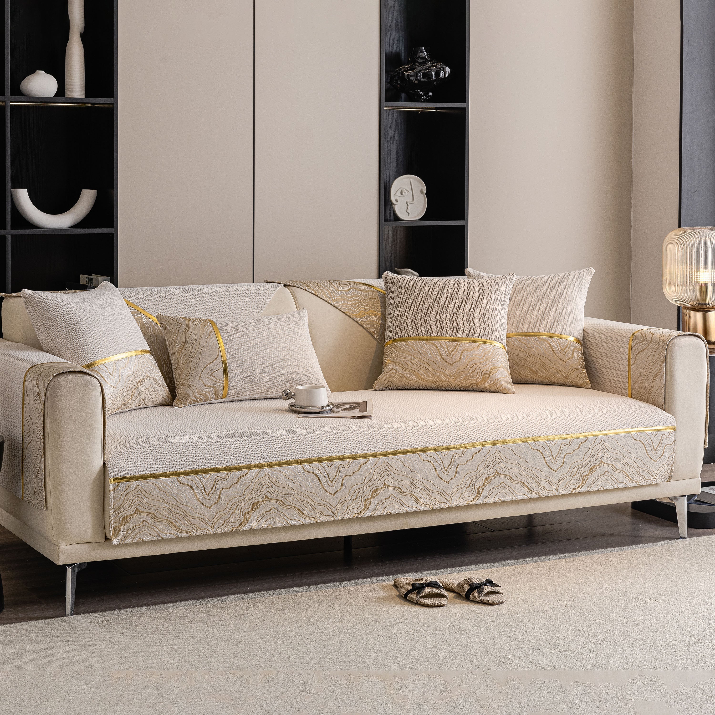 Non-Slip Couch Cover with Gold Trim, Sofa Slipcover for Sectional & Loveseat - Image 30
