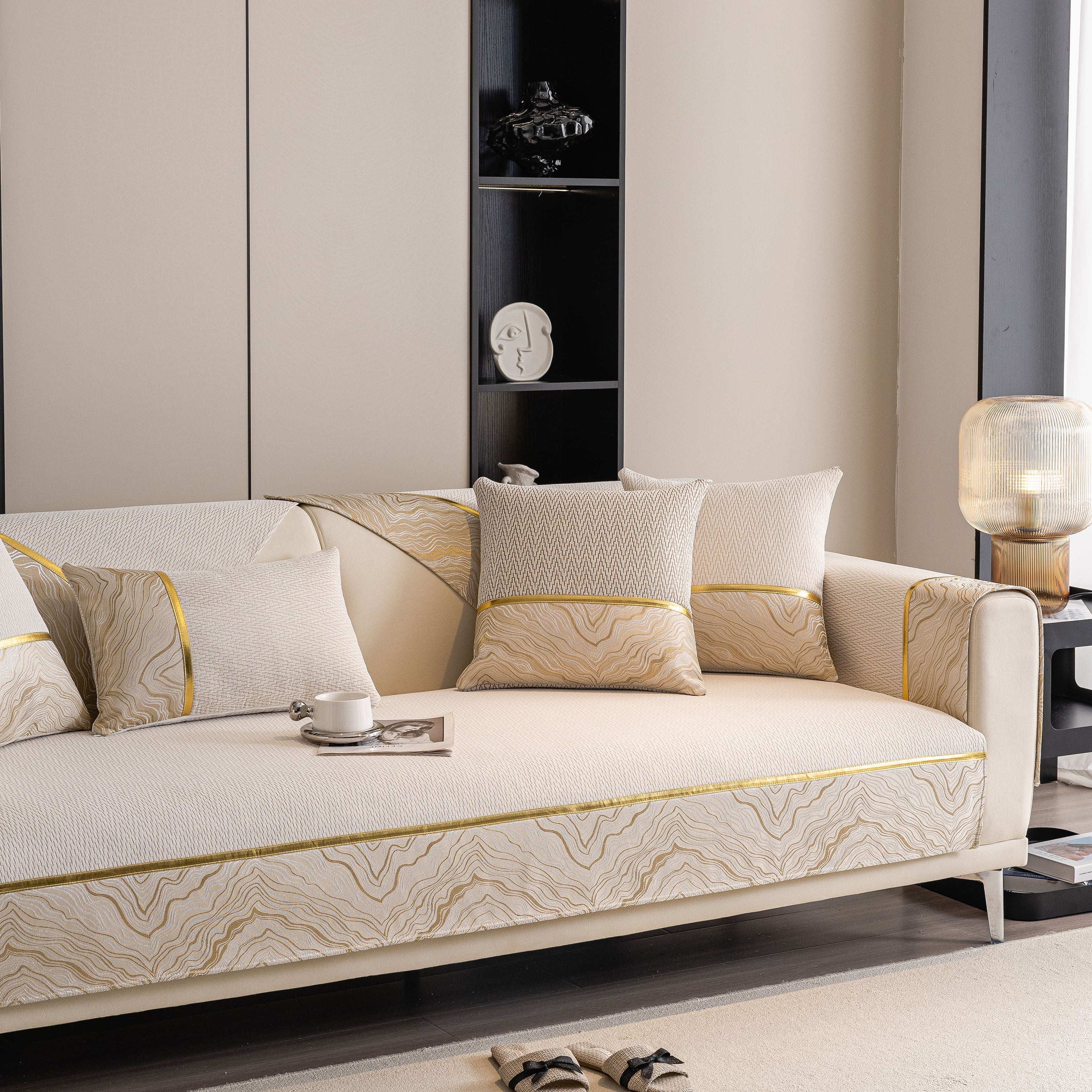 Non-Slip Couch Cover with Gold Trim, Sofa Slipcover for Sectional & Loveseat - Image 31